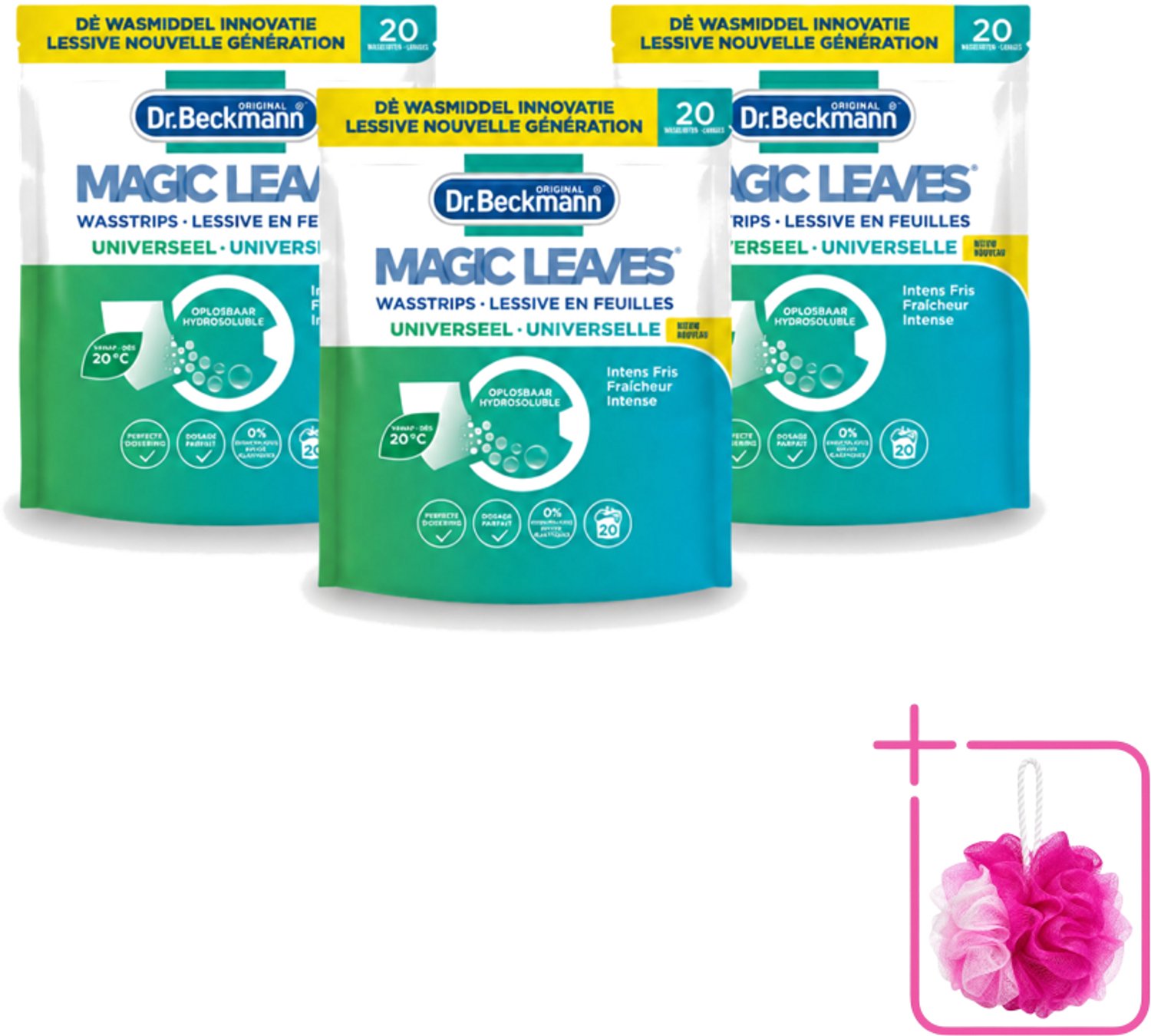 3 x Dr. Beckmann - Magic Leaves Universeel - Wasstrips - Witte en Gekleurde Was - 20 Wasbeurten - Bulkverpakking - Wasstrips - Douchemop - Wasstrips wit