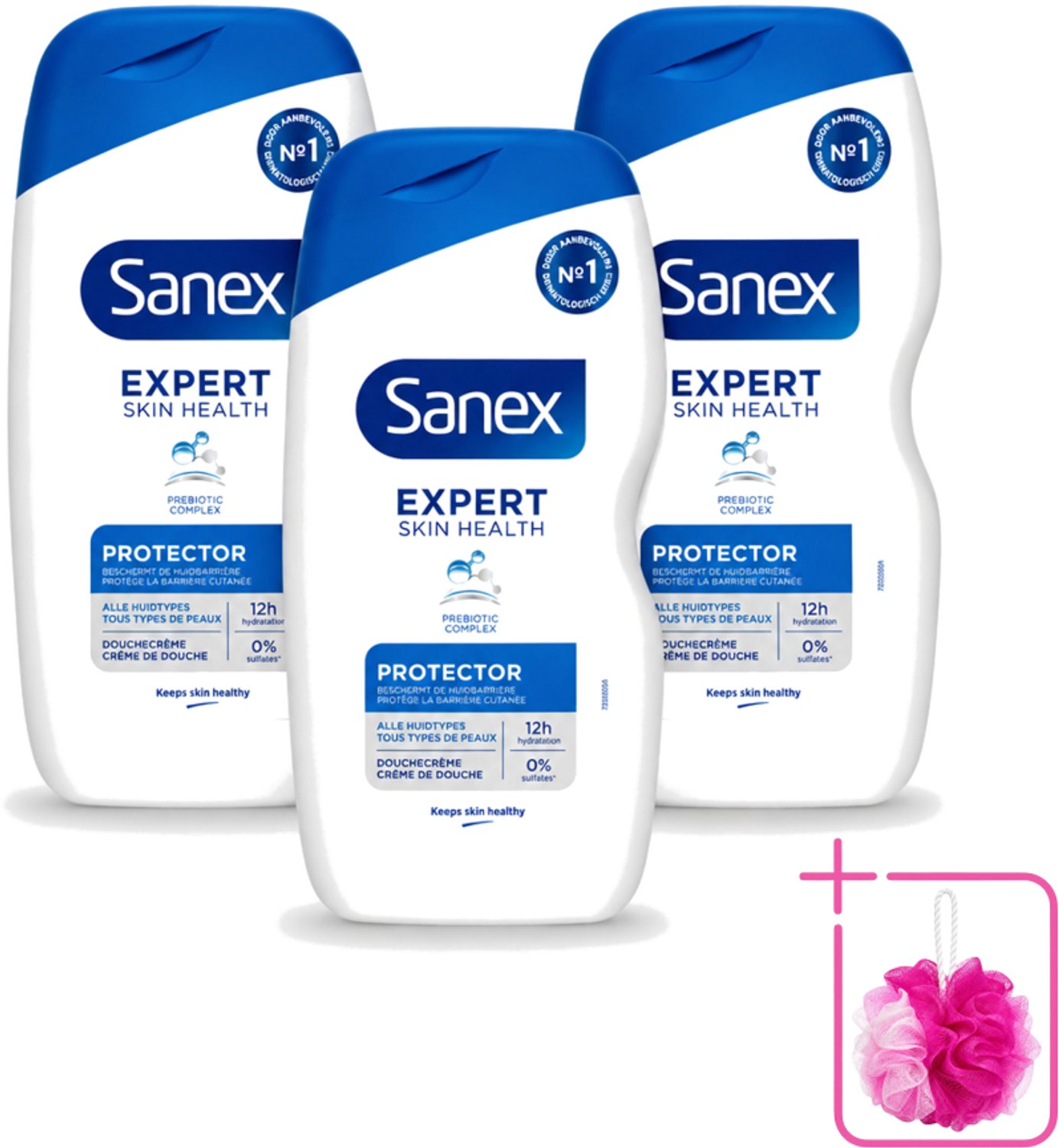 3 x Sanex - Deskundige Huidgezondheid - Douchecrème - Beschermend - Alle Huidtypes - 400 ml - Bulkverpakking - Huidbeschermende douchecrème - Douchemop - Huidversterkende douchecrème