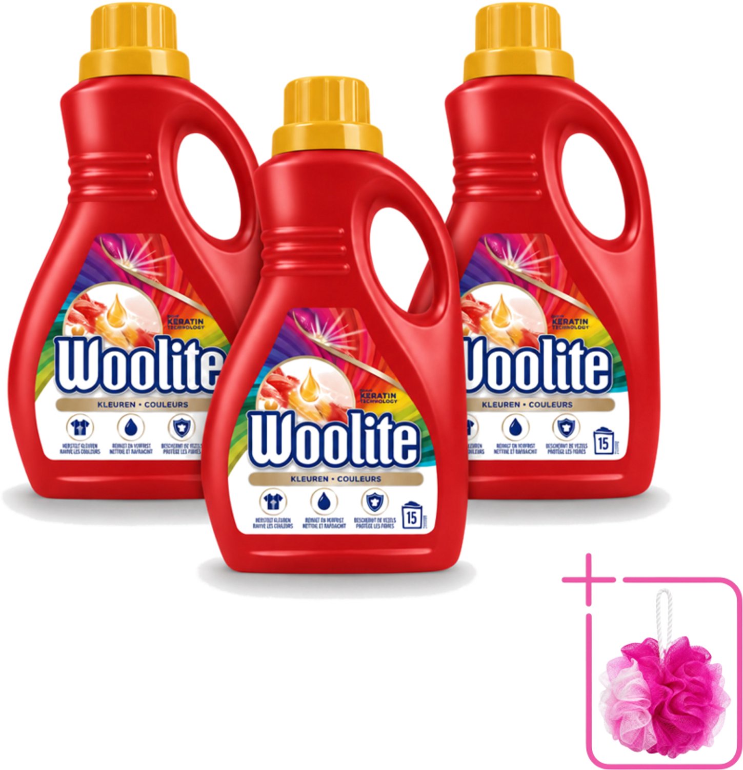 3 x Woolite Color - Vloeibaar Wasmiddel - Met Keratine - Gekleurde Was - 15 Wasbeurten - 0,9L - Bulkverpakking - Gekleurde was - Douchemop - Keratine wasmiddel