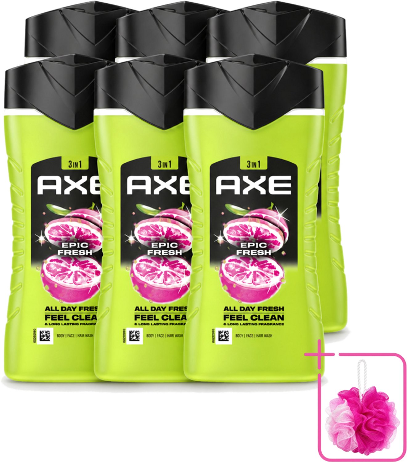 6 x Axe - 3-in-1 Douchegel - Epic Fresh - Grapefruit & Tropical Pineapple - Fresh Boost - 250 ml - Bulkverpakking - Douchegel - Douchemop - Frisheid