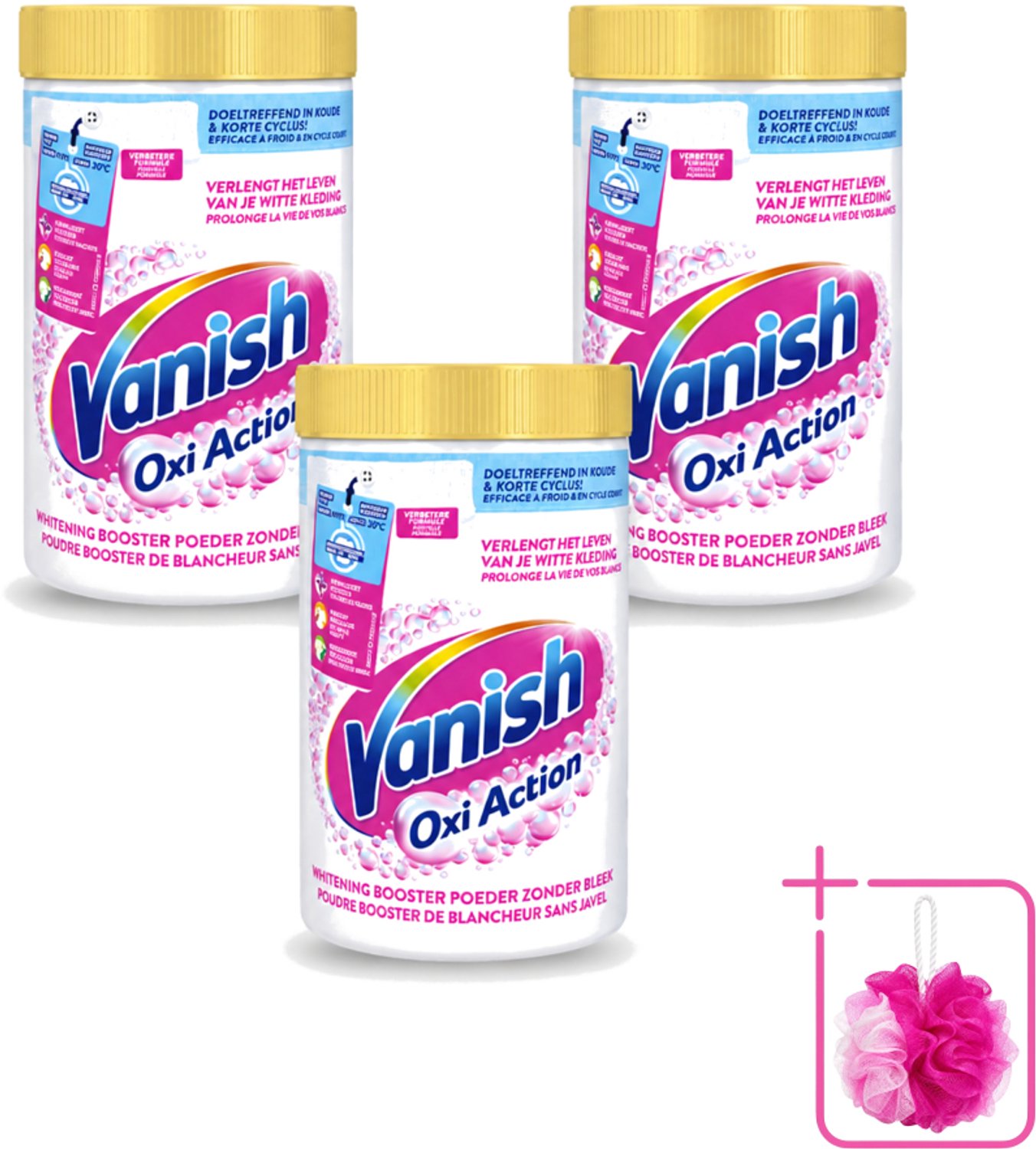 3 x Vanish Oxi Action - Vlekkenverwijderaar Poeder - Zonder Bleek - Witte Was - 1.5 Kg - Bulkverpakking - Vlekkenverwijderaar - Douchemop - Witte was
