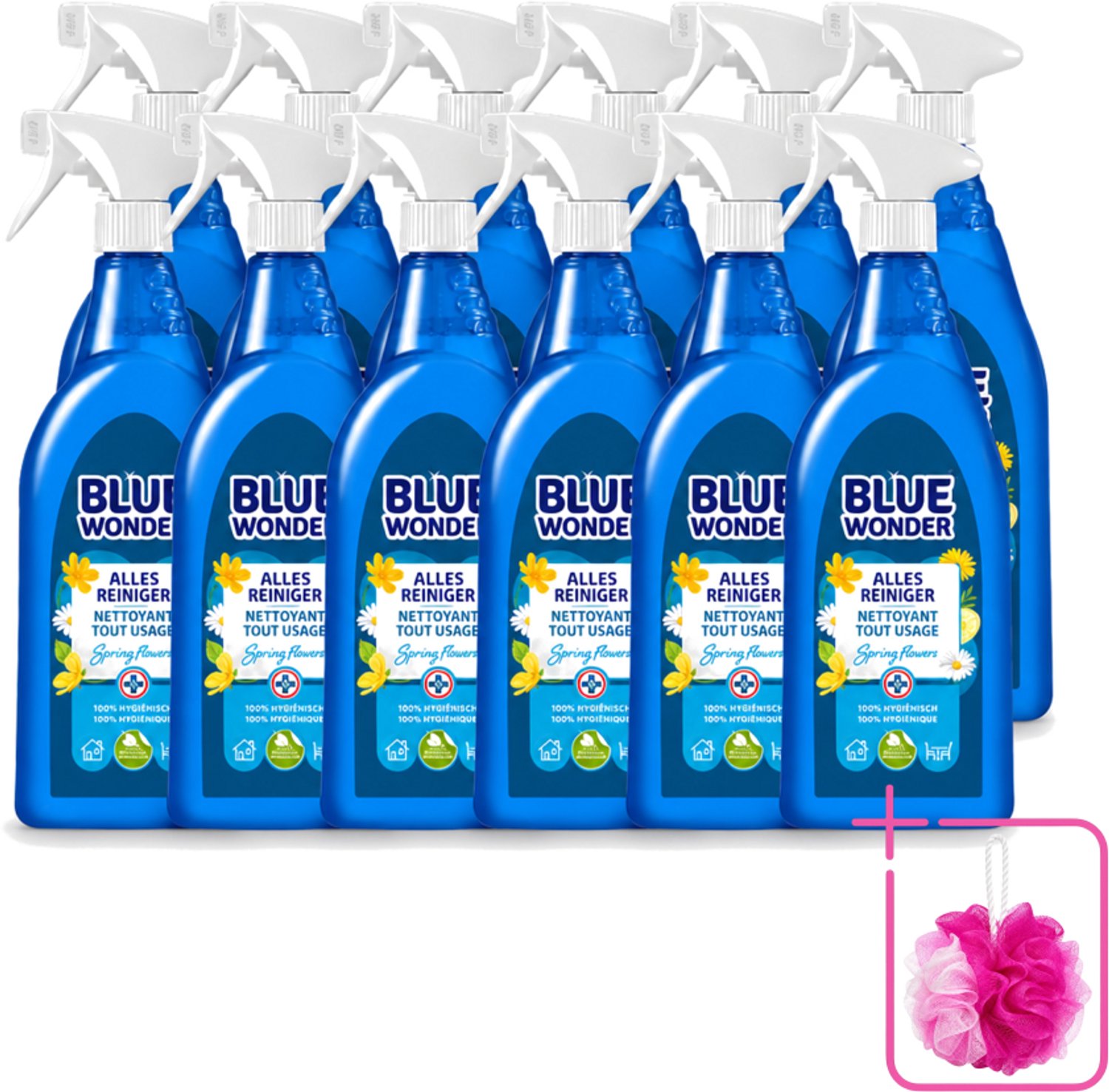 12 x Blue Wonder - Allesreiniger - Lente Bloemen - Hygiënisch - Biologisch Afbreekbaar - 750 ml - Bulkverpakking - Allesreiniger - Reinigings spray