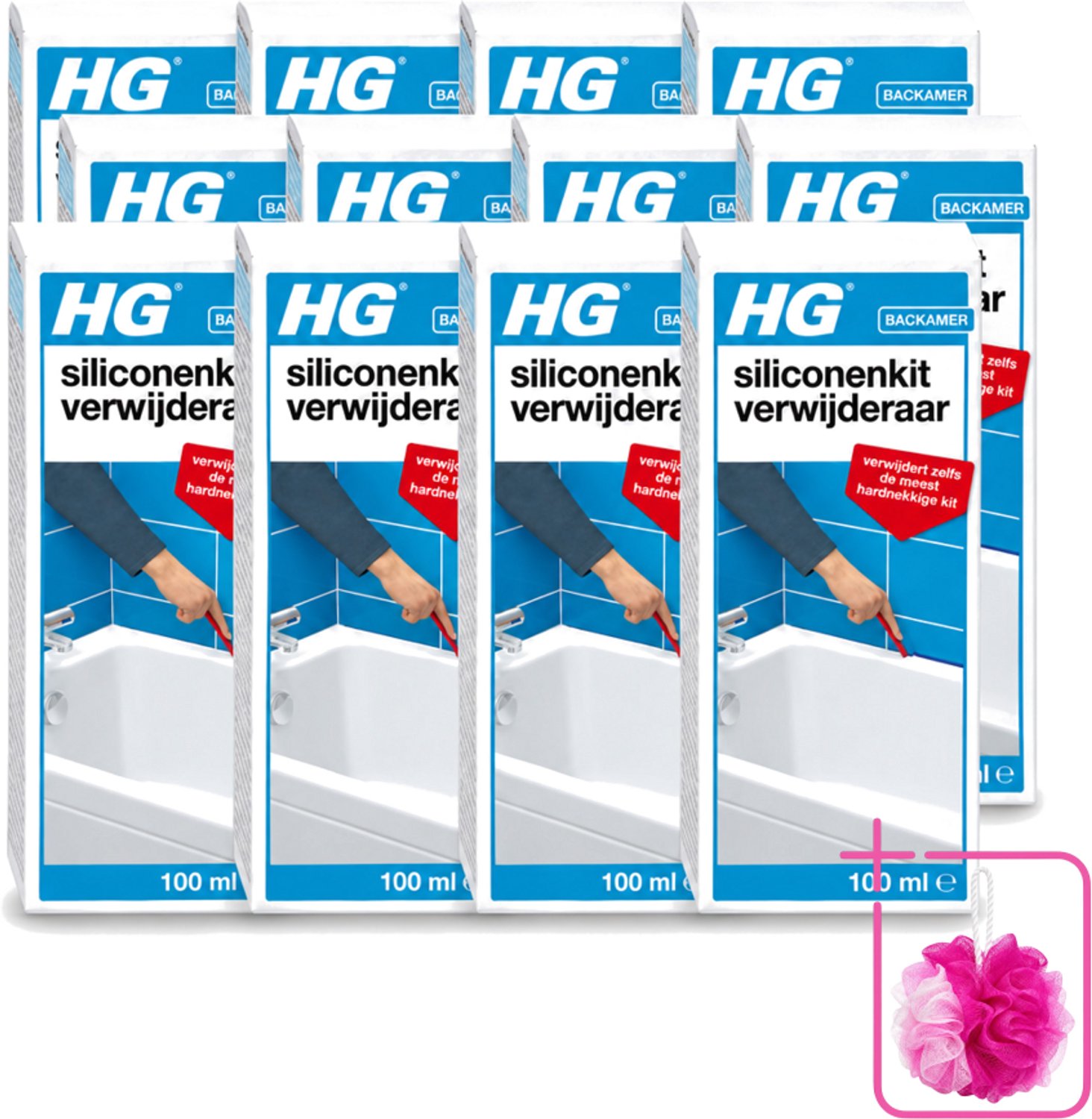 12 x HG - Siliconenkit Verwijderaar - Ook Tegen Hardnekkige Kit - Inclusief Borstel & Spatel - 100 ml - Bulkverpakking - Siliconenkit verwijderaar - Douchemop - Kit verwijderen