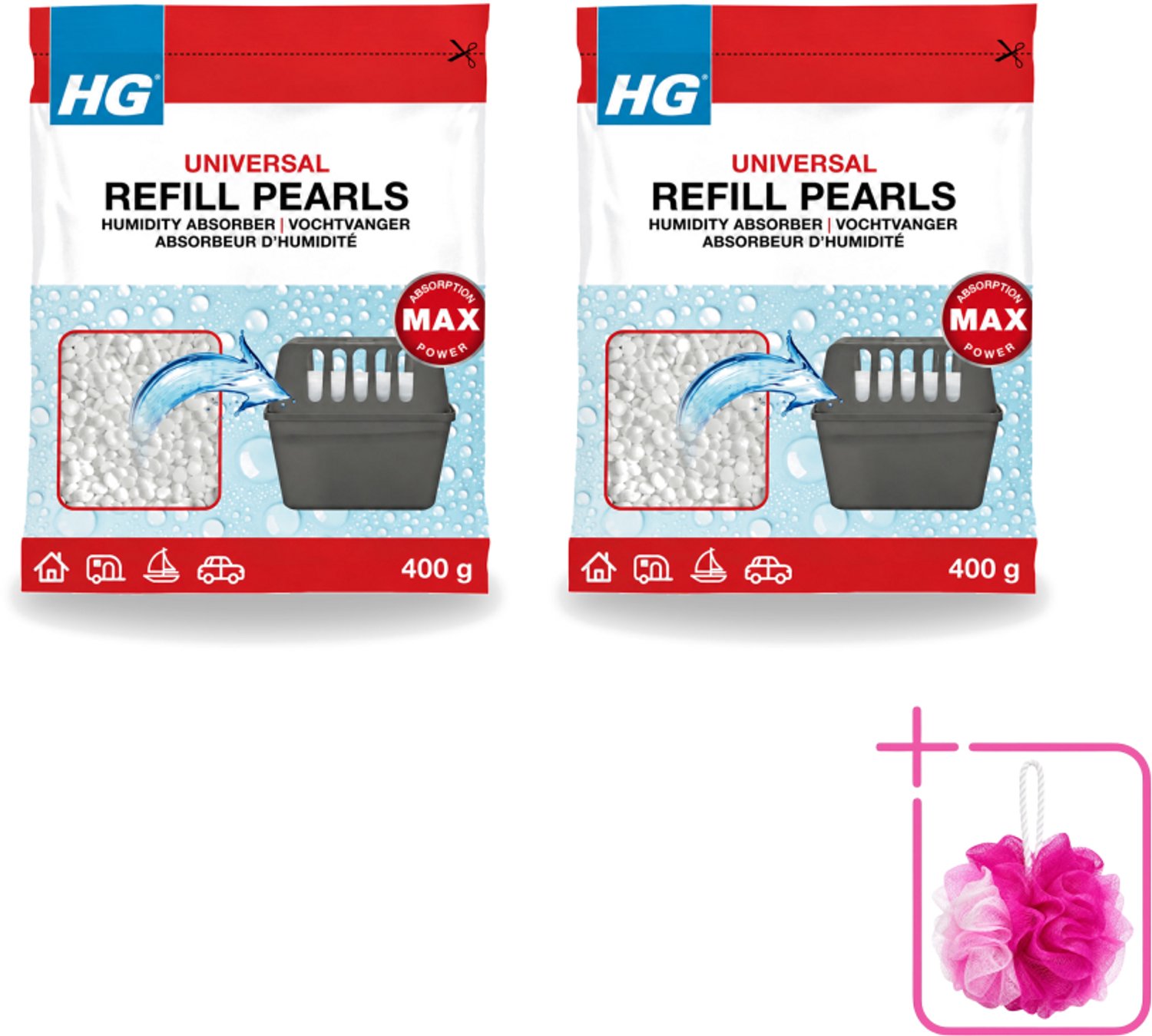 2 x HG - Refill Pearls voor Vochtvanger - Navulling - 400 g - Bulkverpakking - Vochtvanger navulling - Douchemop - Vochtabsorberende parels