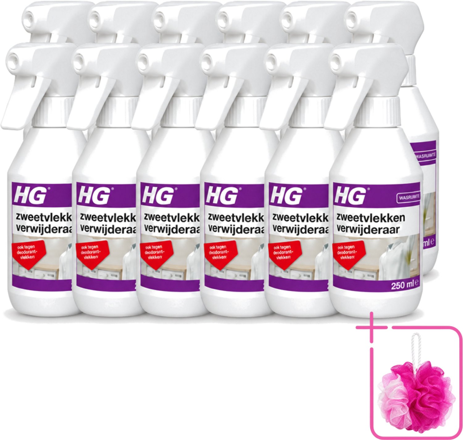 12 x HG - Wasruimte - Zweetvlekkenverwijderaar - Tegen Deodorantvlekken - 250 ml - Bulkverpakking - Zweetvlekken verwijderen - Douchemop - Gele vlekken verwijderen