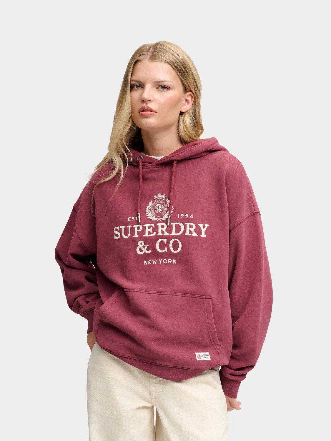 Superdry Luxe Casual Geborduurde Relaxed Hoodie Dames Hoodies Rood
