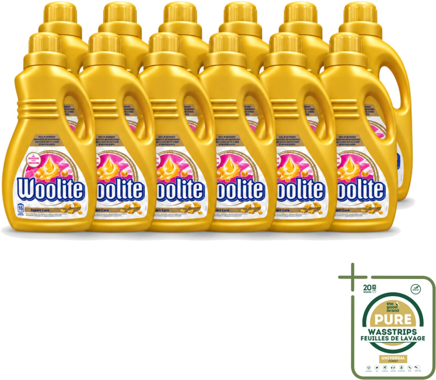 12 x Woolite Expert Care - Vloeibaar Wasmiddel - Met Keratine - Delicate Was - 16 Wasbeurten - 1L - Wasstrips - Delicate Was - Keratine Wasmiddel - Kleding Verzorging - Wasmiddel Voor Delicate Stoffen - Glans Behouden
