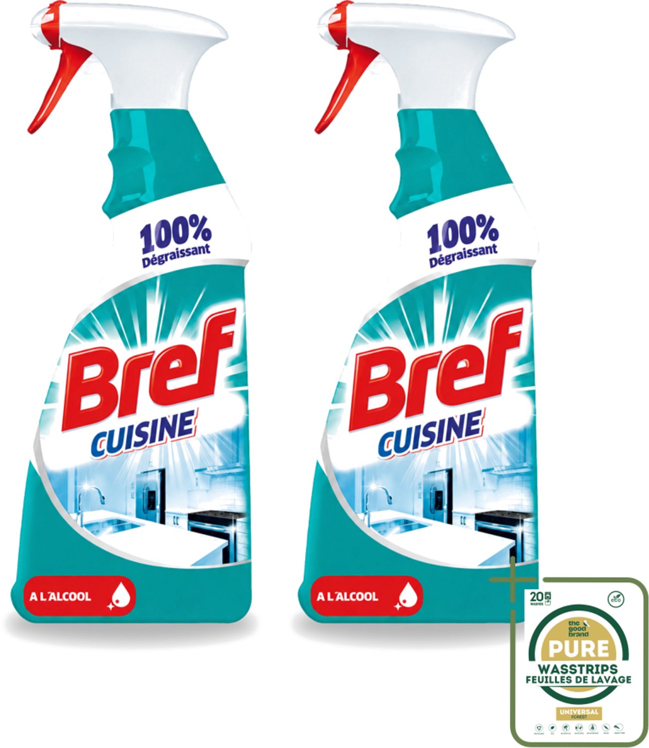 2 x Bref Keuken - Reinigingsspray - Ontvetter - Met Alcohol - 750 ml - Wasstrips - Keuken Reinigen - Ontvetter - Keuken Spray - Werkblad Reinigen - Keuken Hygiëne