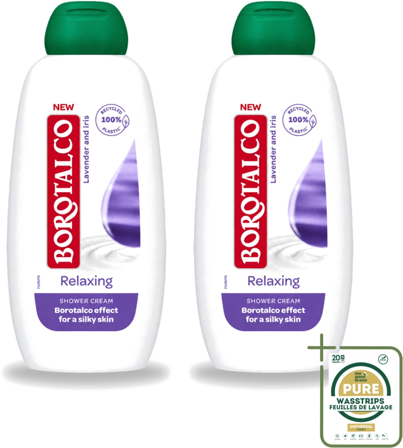 2 x Borotalco - Douchegel - Relaxing - Lavender & Iris - 250 ml - Wasstrips - Douchegel - Ontspanning - Lavendel - Iris - Huidverzorging