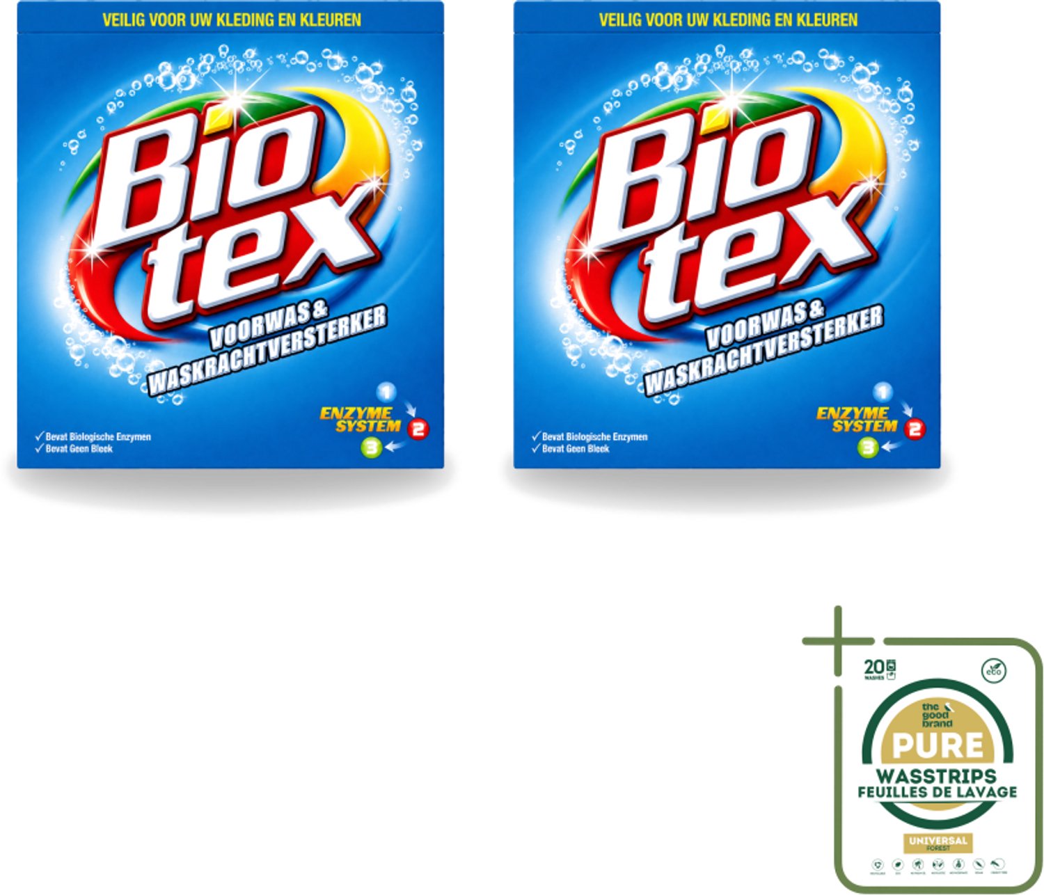 2 x Biotex - Voorwas & Waskrachtversterker - Waspoeder - Witte en Gekleurde Was - 50 Wasbeurten - Wasstrips - Waspoeder - Wasmiddel - Vlekverwijdering - Waskrachtversterker - Enzymen