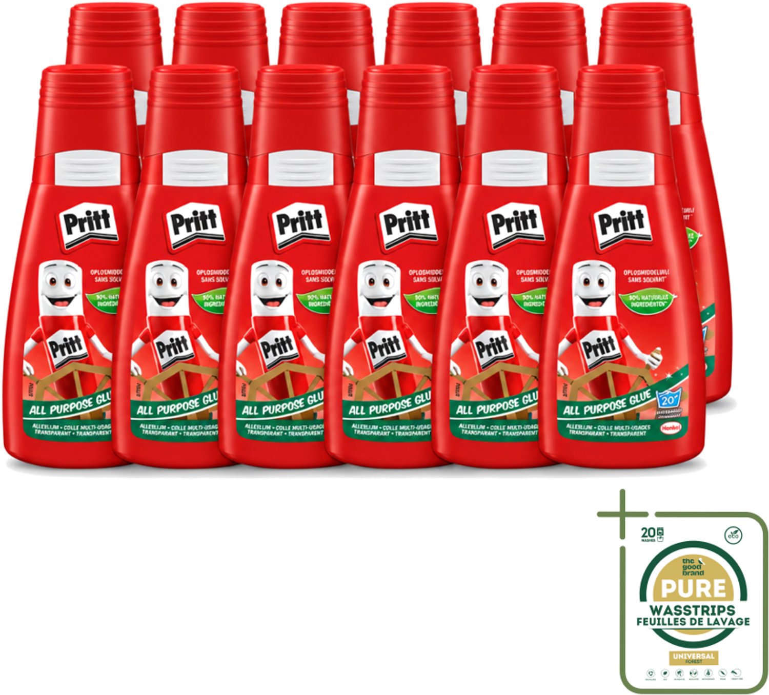 12 x Pritt - Alleslijm - Uitwasbaar - 90% Natuurlijke Ingrediënten - 100g - Wasstrips - Lijm - Knutsel - Reparatie - Kindvriendelijk - Veilig