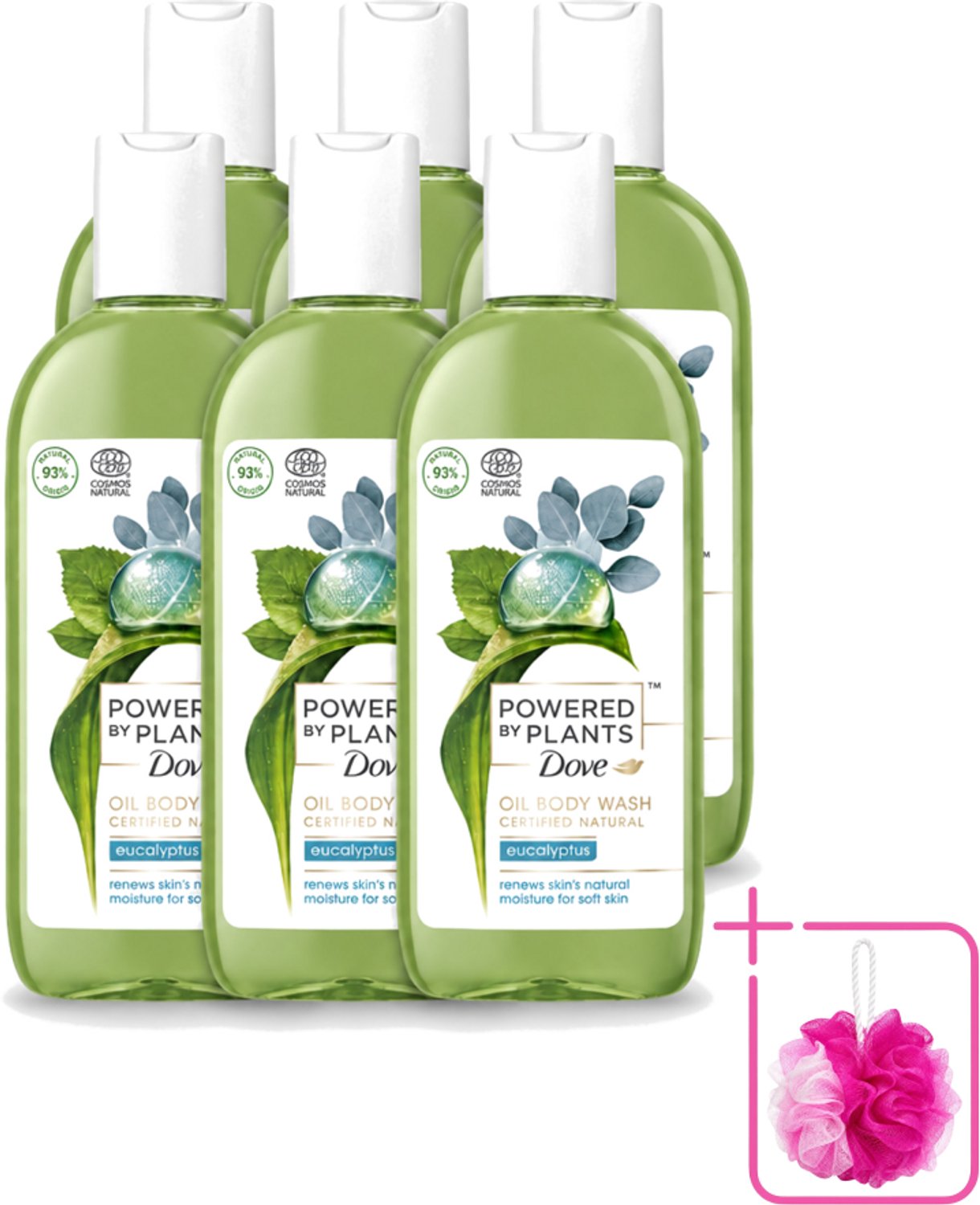 6 x Dove Powered by Plants - Oil Body Wash - Eucalyptus - 250 ml - Bulkverpakking - Natuurlijke verzorging - Douchemop - Eucalyptus