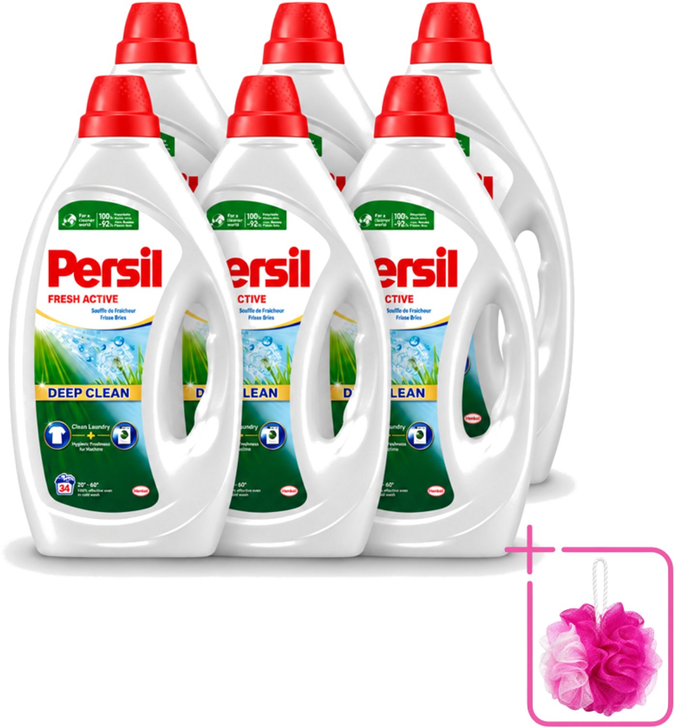 6 x Persil Fresh Active - Vloeibaar Wasmiddel - Witte en Gekleurde Was - Frisse Bries - 34 Wasbeurten - Bulkverpakking - Wasmiddel - Douchemop - Frisse bries