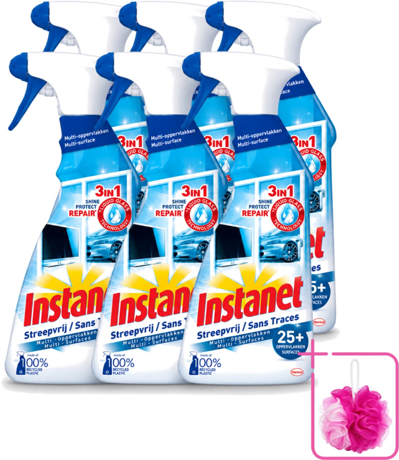 6 x Instanet - Schoonmaakspray - Streepvrij - 3 in 1 - Multi-Oppervlakken - 725 ml - Bulkverpakking - Schoonmaak spray - Douchemop - Glas reinigen