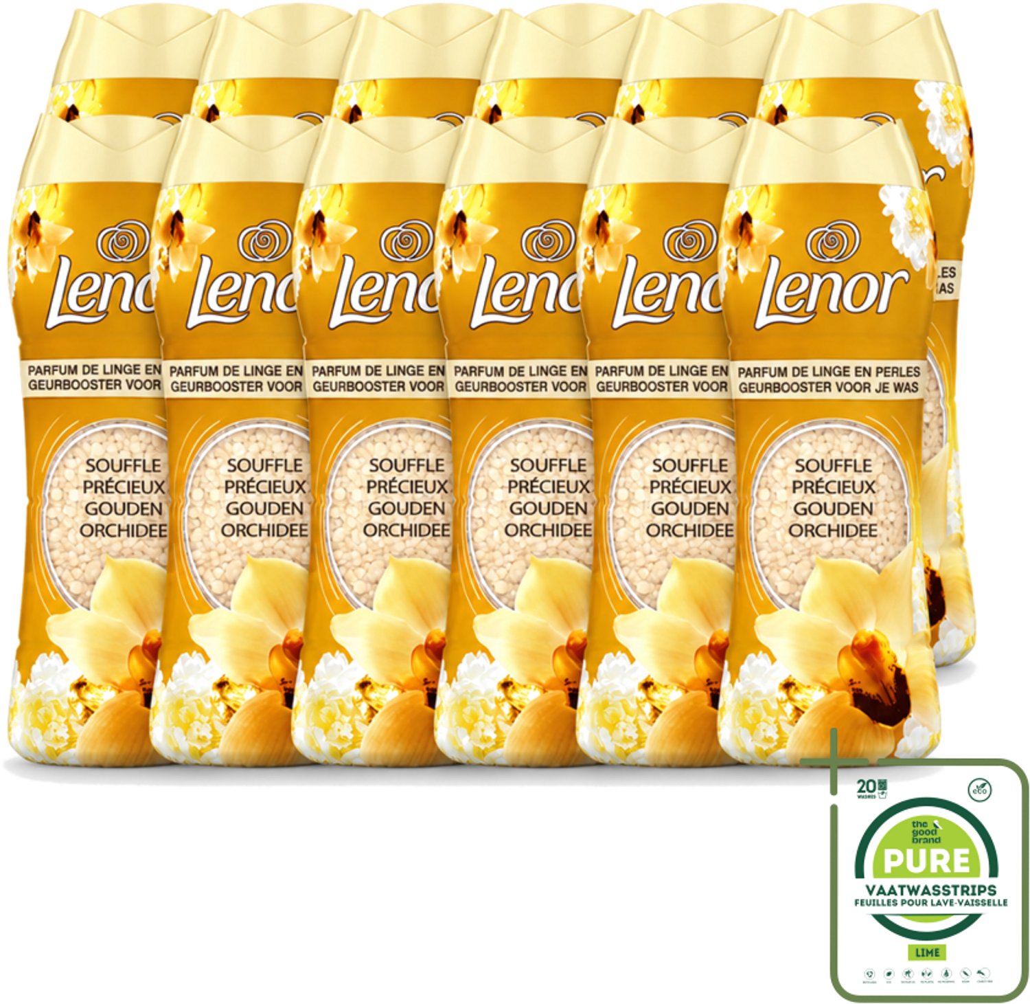 12 x Lenor - Geurbooster - Gouden Orchidee - 22 Wasbeurten - Grootverpakking - Vaatwasstrips - Geurbooster Was - Geur In Was - Geur In Kleding - Wasgeur - Geur In Wasmachine