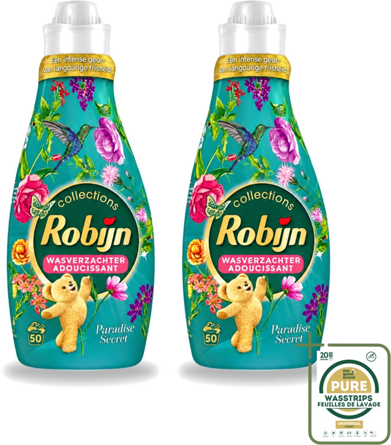 2 x Robijn Collections - Wasverzachter - Paradise Secret - 1,25L - 50 Wasbeurten - Wasstrips - Wasverzachter - Luxe Wasverzachter - Parfum Wasverzachter - Zijdezachte Wasverzachter - Wasverzachter Voor Kleding