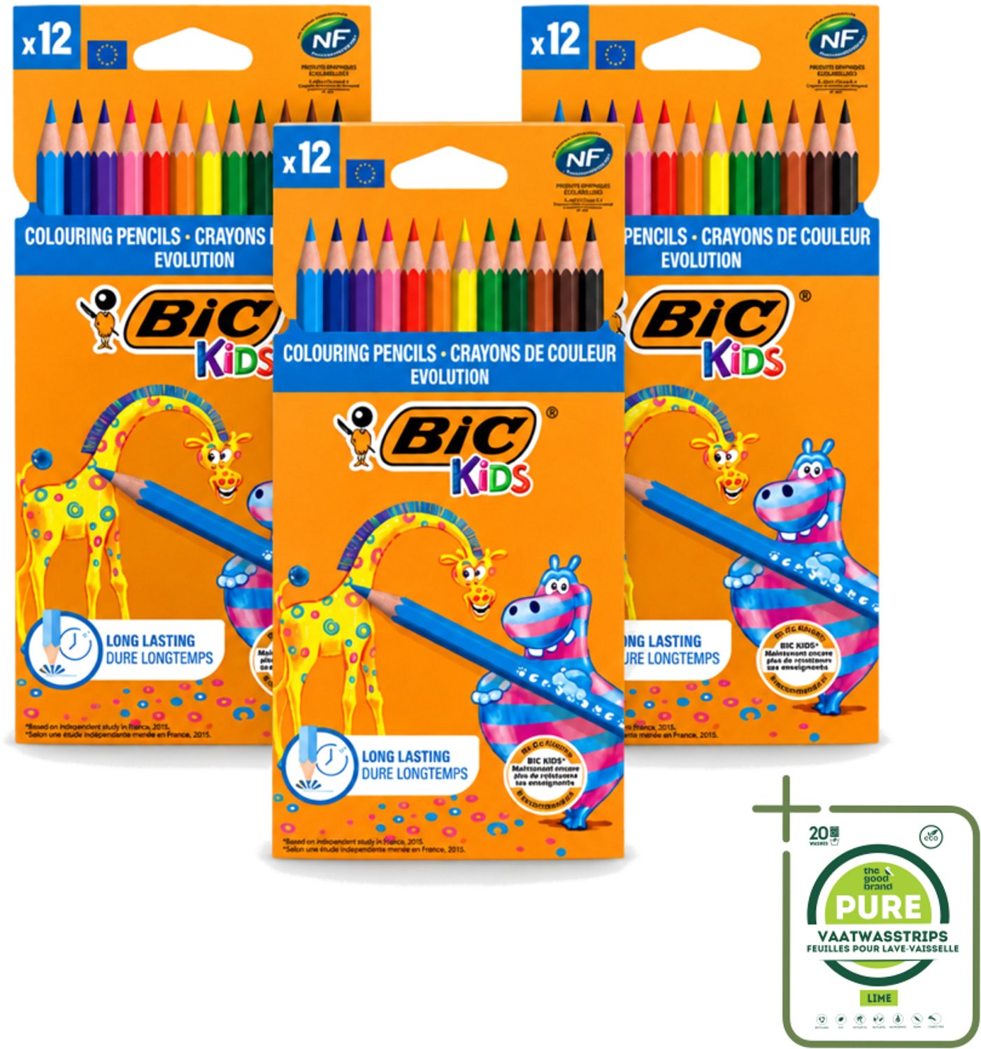3 x Bic Kids - Kleurpotloden - Diverse Kleuren - Evolution - 12 Potloden - Grootverpakking - Vaatwasstrips - Kleurpotloden Voor Kinderen - Kleurpotloden Evolution - Kleurpotloden Voor Jonge Kunstenaars - Duurzaam Tekenen - Creatieve Potloden