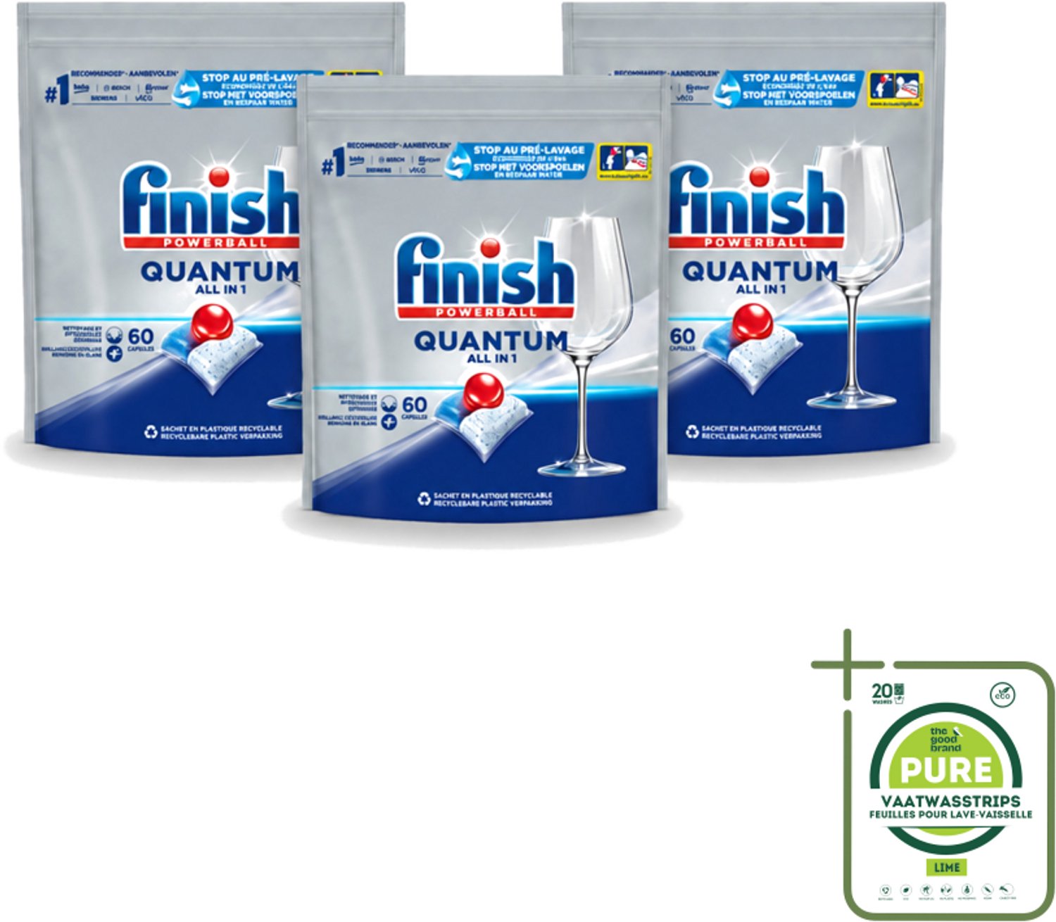 3 x Finish – Vaatwastabletten – Quantum All-in-1 – 60 Capsules - Grootverpakking - Vaatwastabletten - Vaatwassen - Reiniging - Glans - Vet Verwijderen