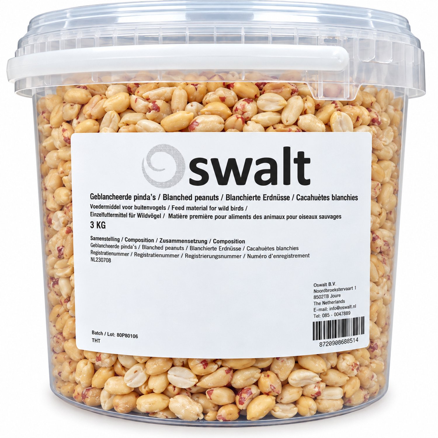 Oswalt - Geblancheerde Pinda in Emmer - 3 KG - Buitenvogelvoer