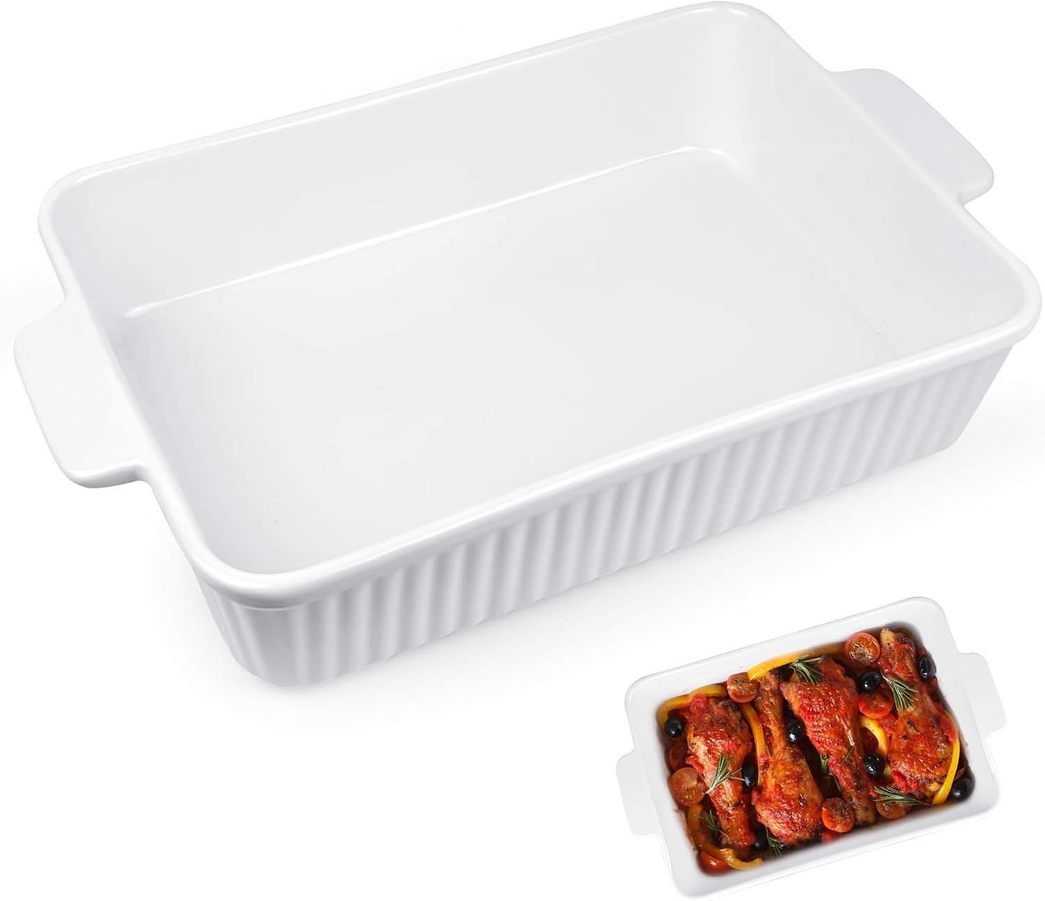 Grote keramische ovenschaal met handgrepen - Wit - 4,5 liter - Hoogwaardig keramiek - Voor Koken en Serveren