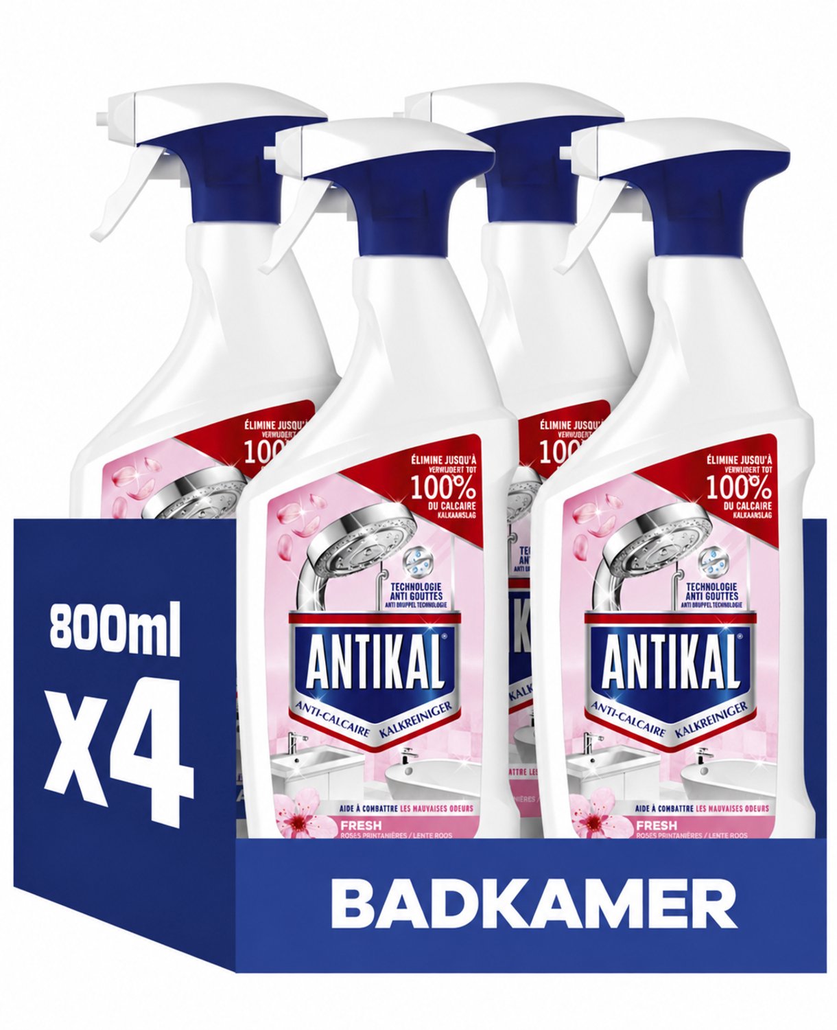 Antikal Fresh Badkamerreiniger Anti-Kalk Spray – 4 x 800 ml – Verwijdert Kalkaanslag – Tegen Nare Geurtjes