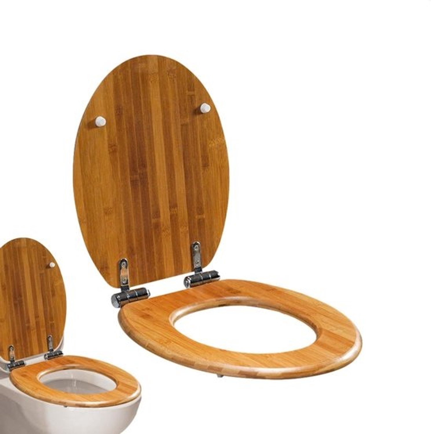 Toiletbril Hout - Toiletdeksel Langwerpig - Badkamer Comfort - Roestvrijstalen Scharnieren - 52.5 x 45 cm - Donkerbruin