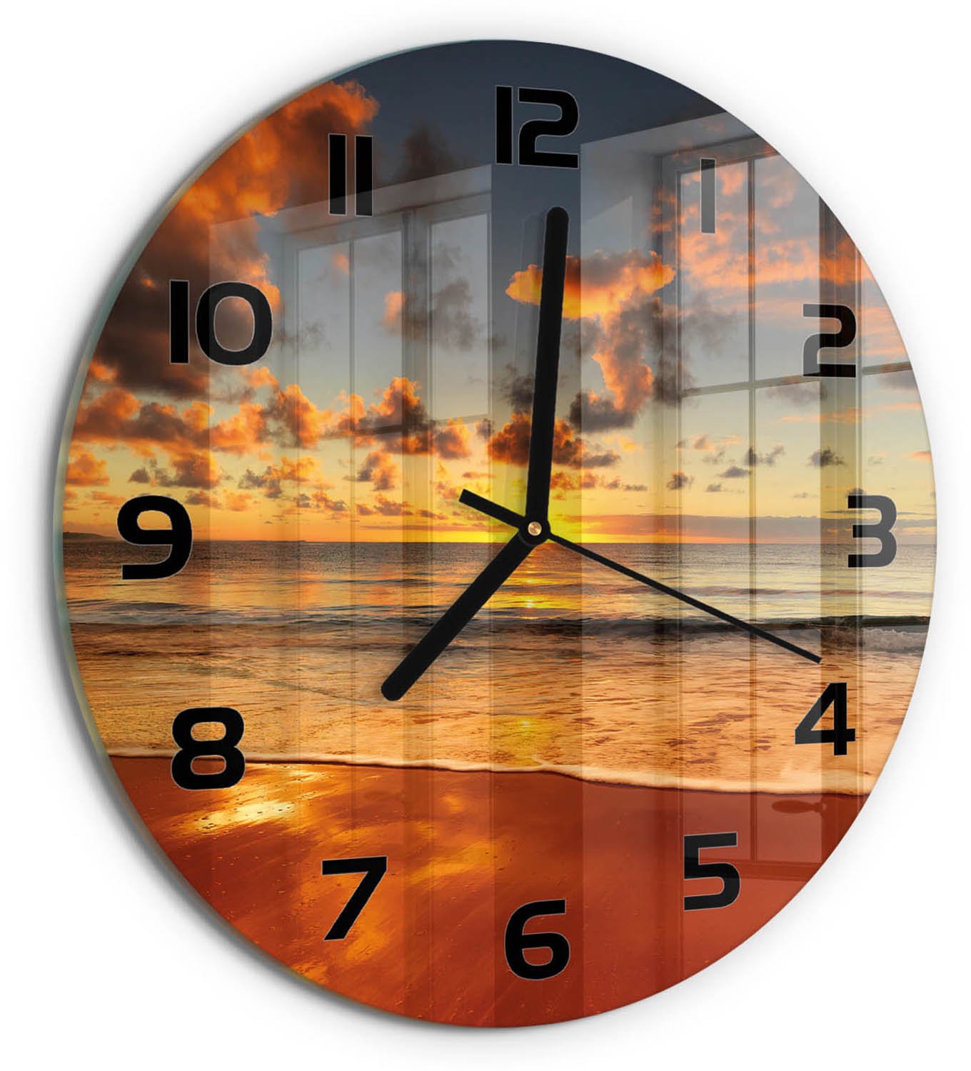 TULUP Wandklok - Australisch strand Wandklok Glas Decoratie - fi30 cm - Oranje Gekleurde Glazen Klok - Zwarte handen - Ronde Klok - Klok Glas Met Opdruk - Moderne Wandklok Glas