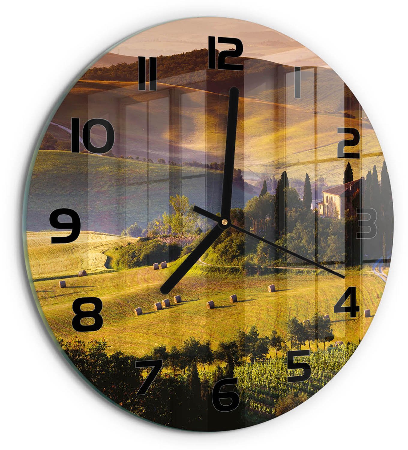 TULUP Wandklok - Toscane, Italië Glazen Wandklok Design - fi30 cm - Groente Klok Glas Met Opdruk - Zwarte handen - Ronde Klok - Wandklok Glas Met Motief - Decoratieve Glazen Klok