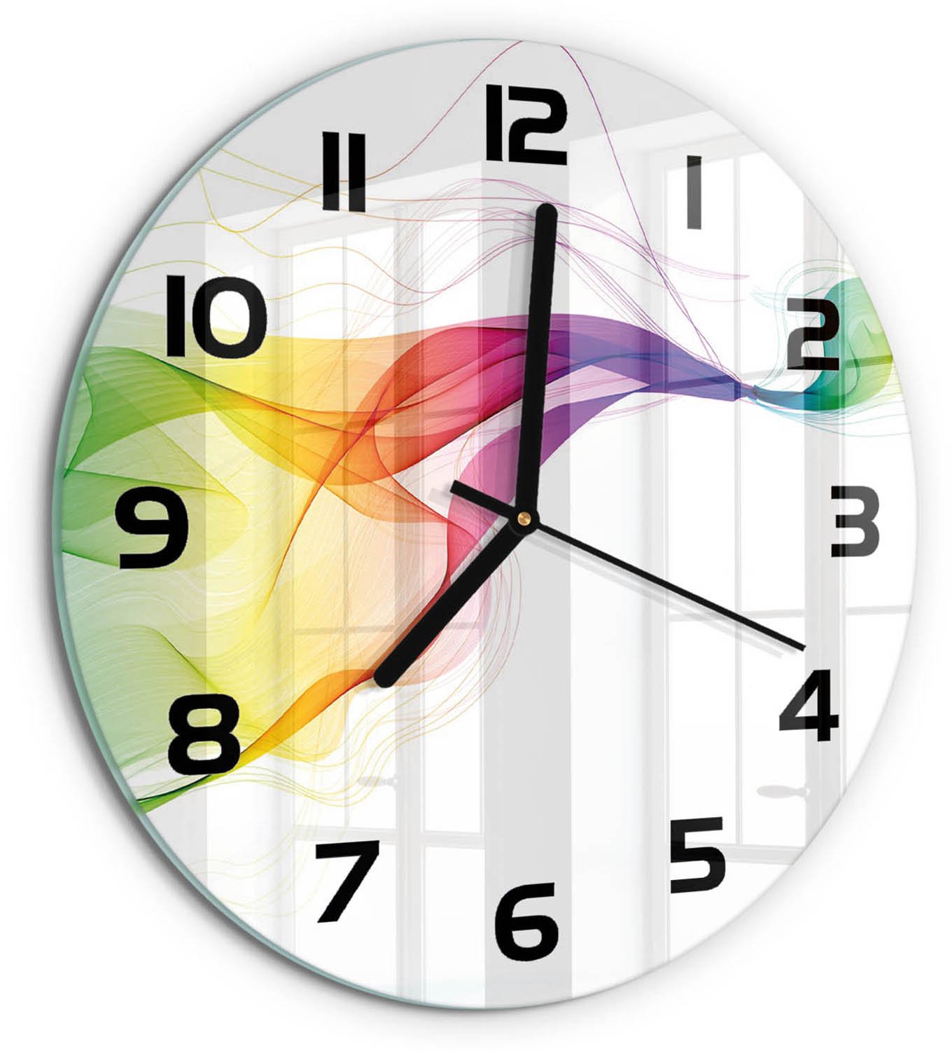 TULUP Wandklok - Kleurrijke abstractie Glazen Klok Met Print - fi30 cm - Veelkleurig Wandklok Glas Met Motief - Zwarte handen - Ronde Klok - Wandklok Glas Decoratie - Gekleurde Glazen Klok