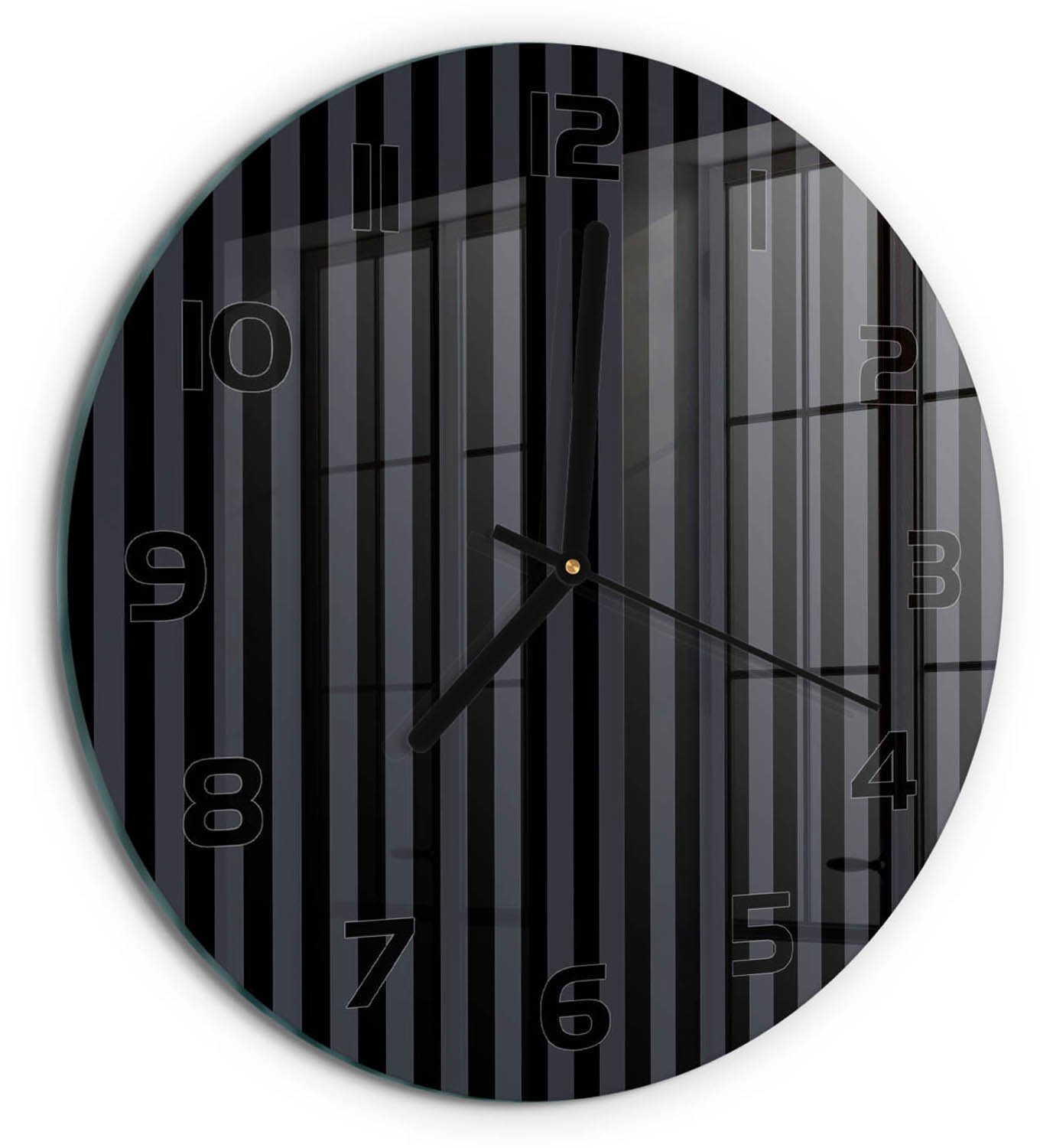TULUP Wandklok - Zwarte en grijze strepen Glazen Klok Met Print - fi30 cm - Zwart Wandklok Glas Met Motief - Zwarte handen - Ronde Klok - Wandklok Glas Decoratie - Gekleurde Glazen Klok