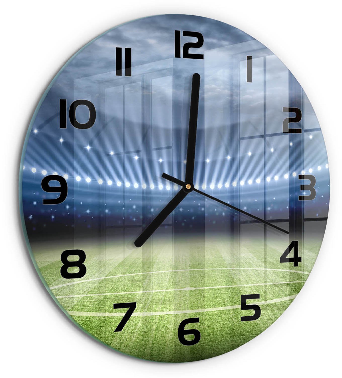 TULUP Wandklok - Stadion Gekleurde Glazen Klok - fi30 cm - Groente Glazen Klok Met Print - Zwarte handen - Ronde Klok - Moderne Wandklok Glas - Wandklok Glas Decoratie