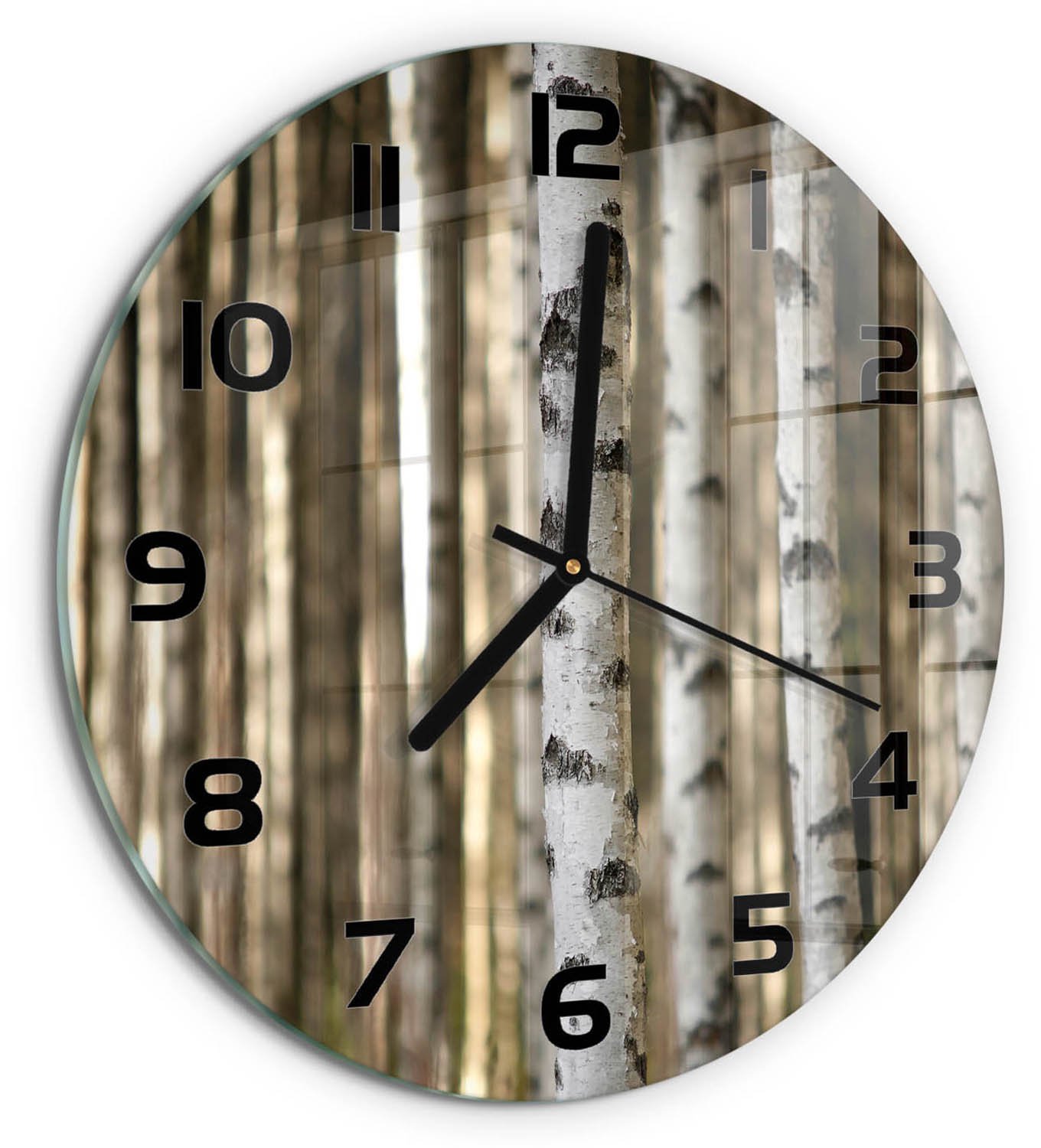TULUP Wandklok - Berken Gekleurde Glazen Klok - fi30 cm - Wit Glazen Klok Met Print - Zwarte handen - Ronde Klok - Moderne Wandklok Glas - Wandklok Glas Decoratie