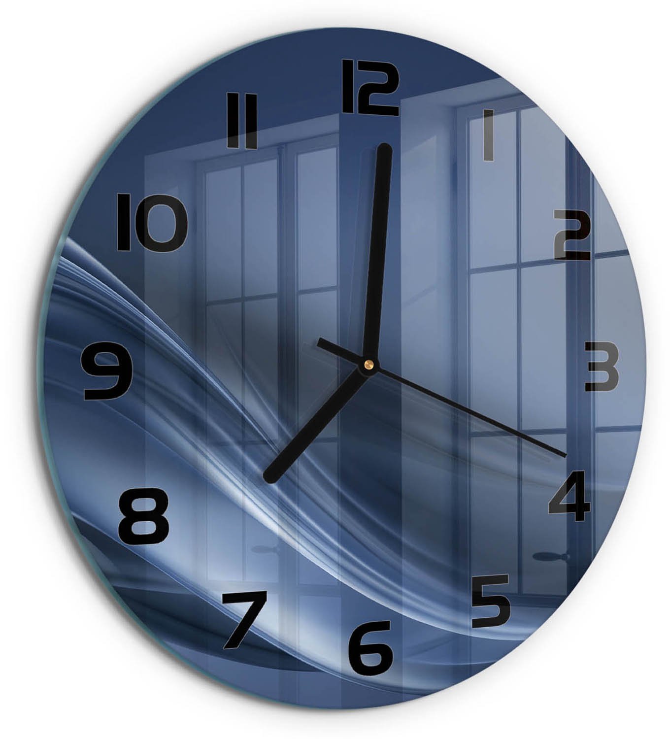 TULUP Wandklok - Grijze golf Decoratieve Glazen Klok - fi30 cm - Grijs Glazen Wandklok Design - Zwarte handen - Ronde Klok - Glazen Klok Met Print - Wandklok Glas Met Motief