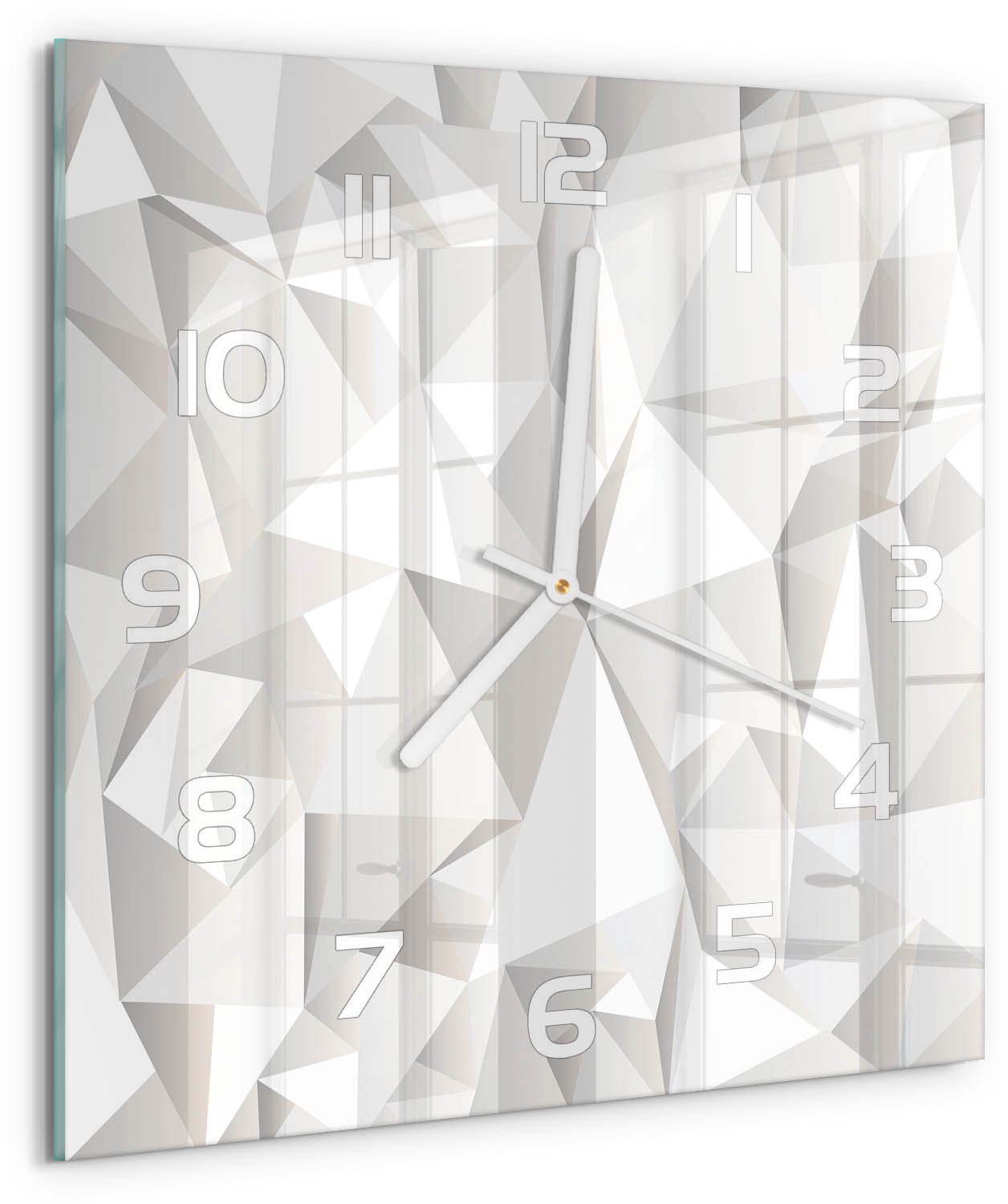 TULUP Wandklok - Abstracte achtergrond Decoratieve Glazen Klok - 30x30 cm - Wit Glazen Wandklok Design - Witte handen - Vierkante Klok - Glazen Klok Met Print - Wandklok Glas Met Motief