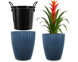 KADAX Decoratieve sierpot met binneninzetstuk, ronde plantenpot, bloempot van kunststof, plantenpot voor binnen en buiten, bloempot (blauw, 40 cm)