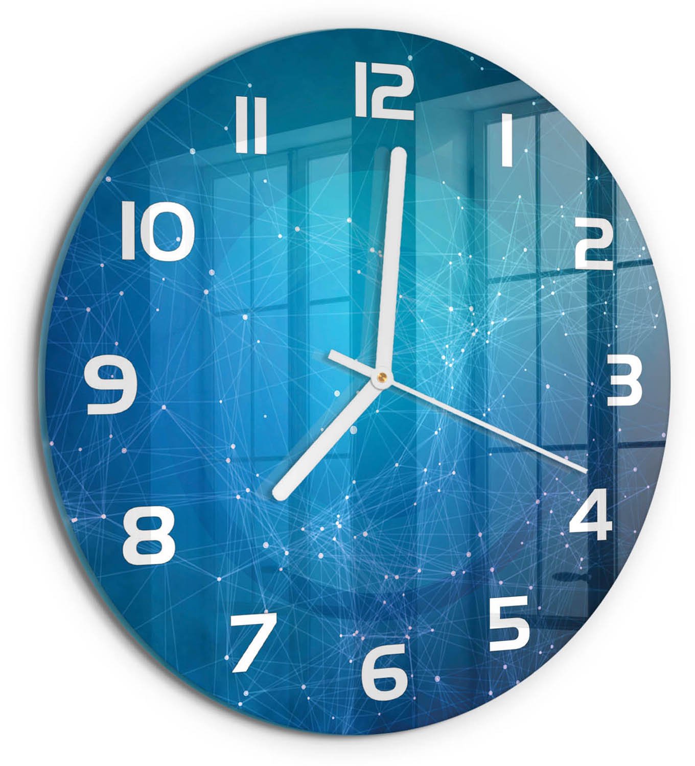 TULUP Wandklok - Sterrenbeeld Moderne Wandklok Glas - fi30 cm - Blauw Wandklok Glas Decoratie - Witte handen - Ronde Klok - Glazen Wandklok Design - Klok Glas Met Opdruk