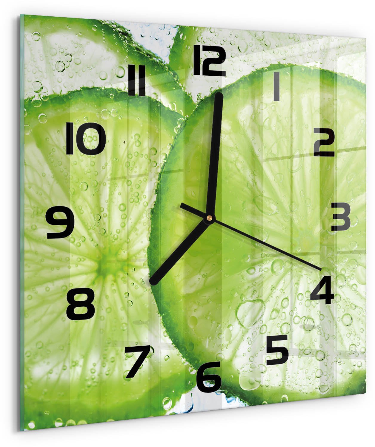 Tulup Wandklok - Kalken onder water Decoratieve Glazen Klok - 30x30 cm - Groente Glazen Wandklok Design - Zwarte handen - Vierkante Klok - Glazen Klok Met Print - Wandklok Glas Met Motief