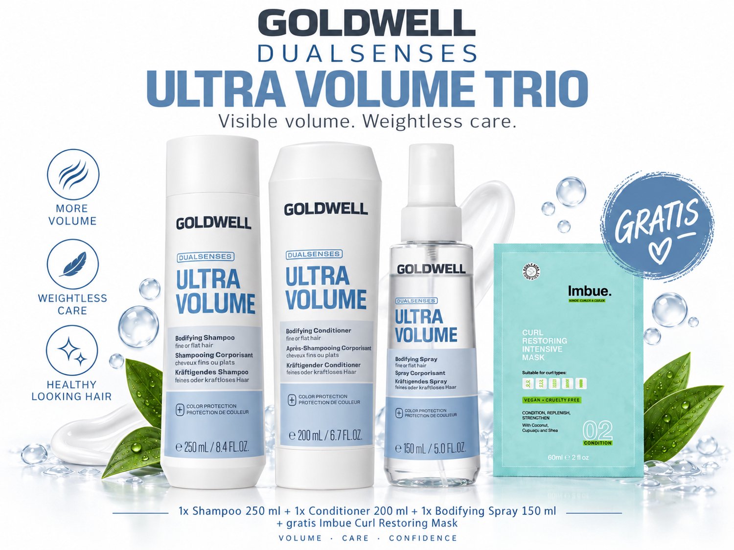 Goldwell Dualsenses Ultra Volume Shampoo, Conditioner & Bodifying Spray + Gratis Imbue Masker