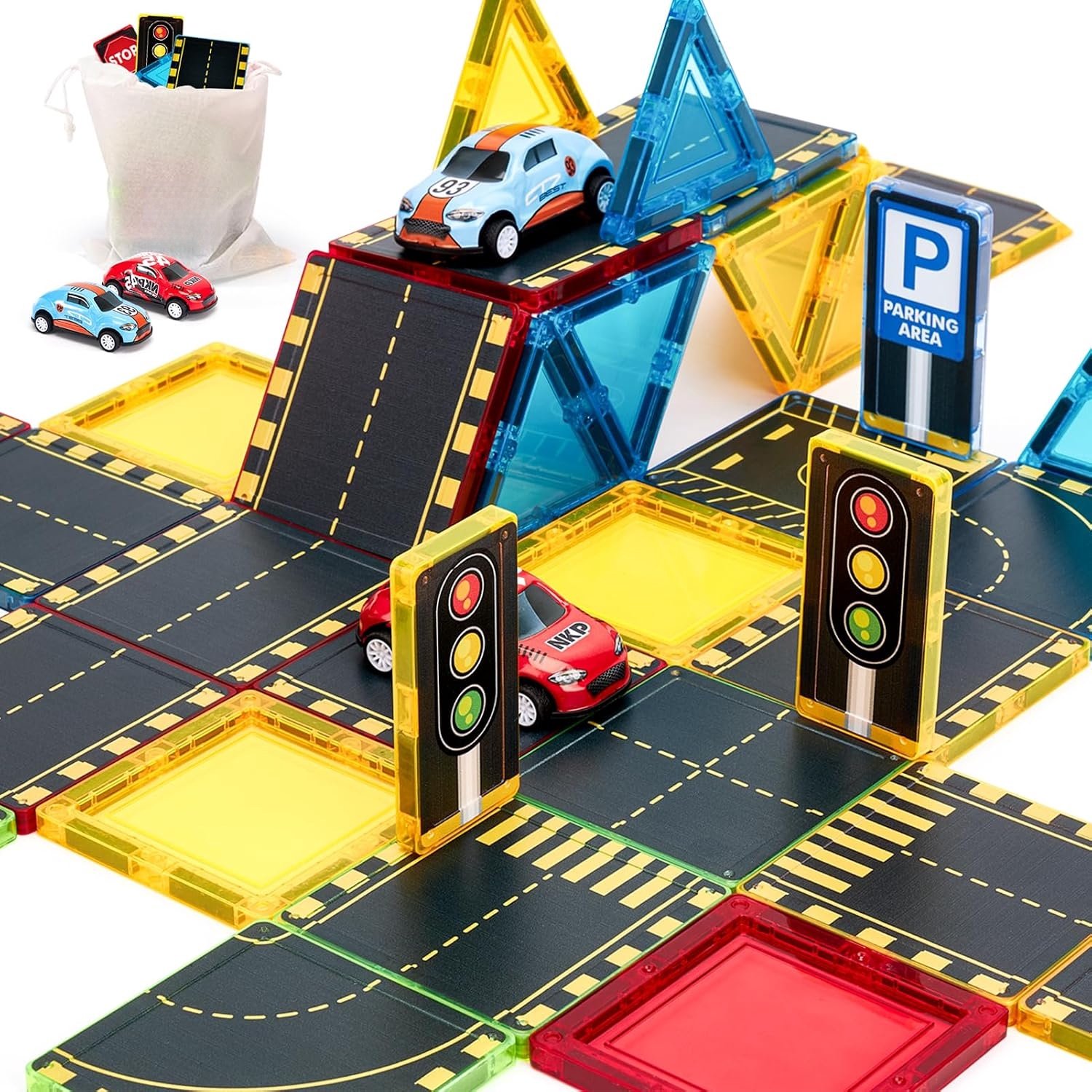 QEVA Magnetic Tiles - Magnetische Tegels - Magnetisch Speelgoed - Veelkleurig - 27cm x 16cm x 6cm