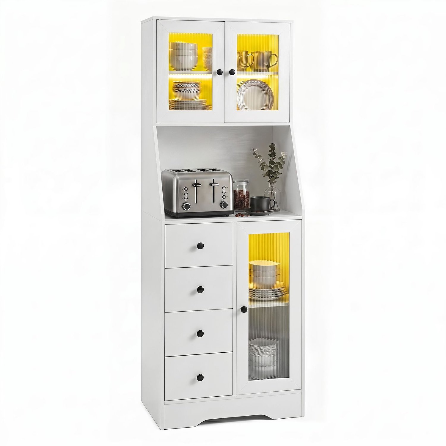 SureDeal® - Dressoir - Keukenkast - Werkblad Led Verlichting - Lades Deuren Voorraadkast - 60x40x163 cm - Wit