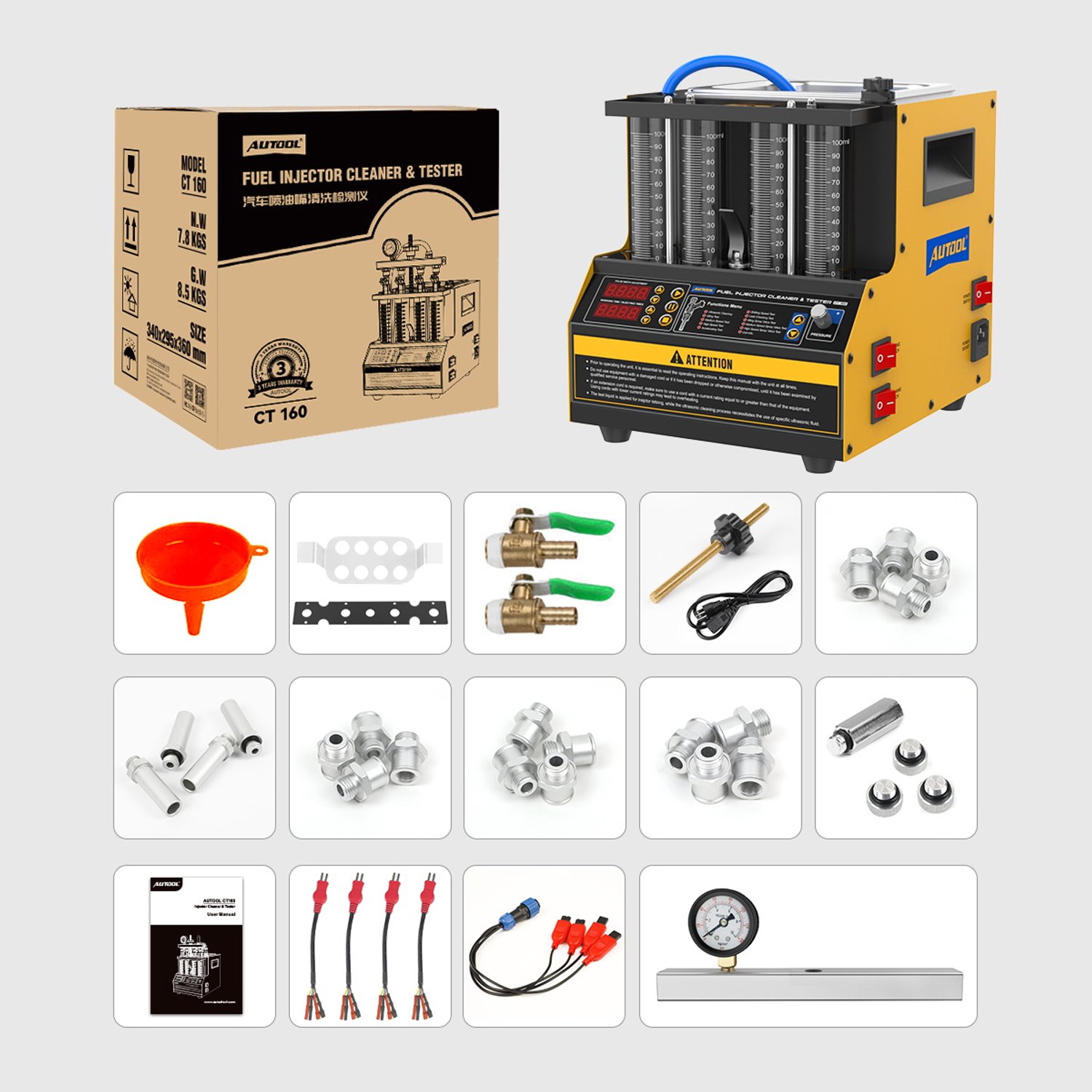 Ultrasoonreiniger Brandstofinjector - 4-Cilinders - 70W Vermogen - 28KHz Frequentie - 100ml Inhoud - Voor Auto En Motorfiets
