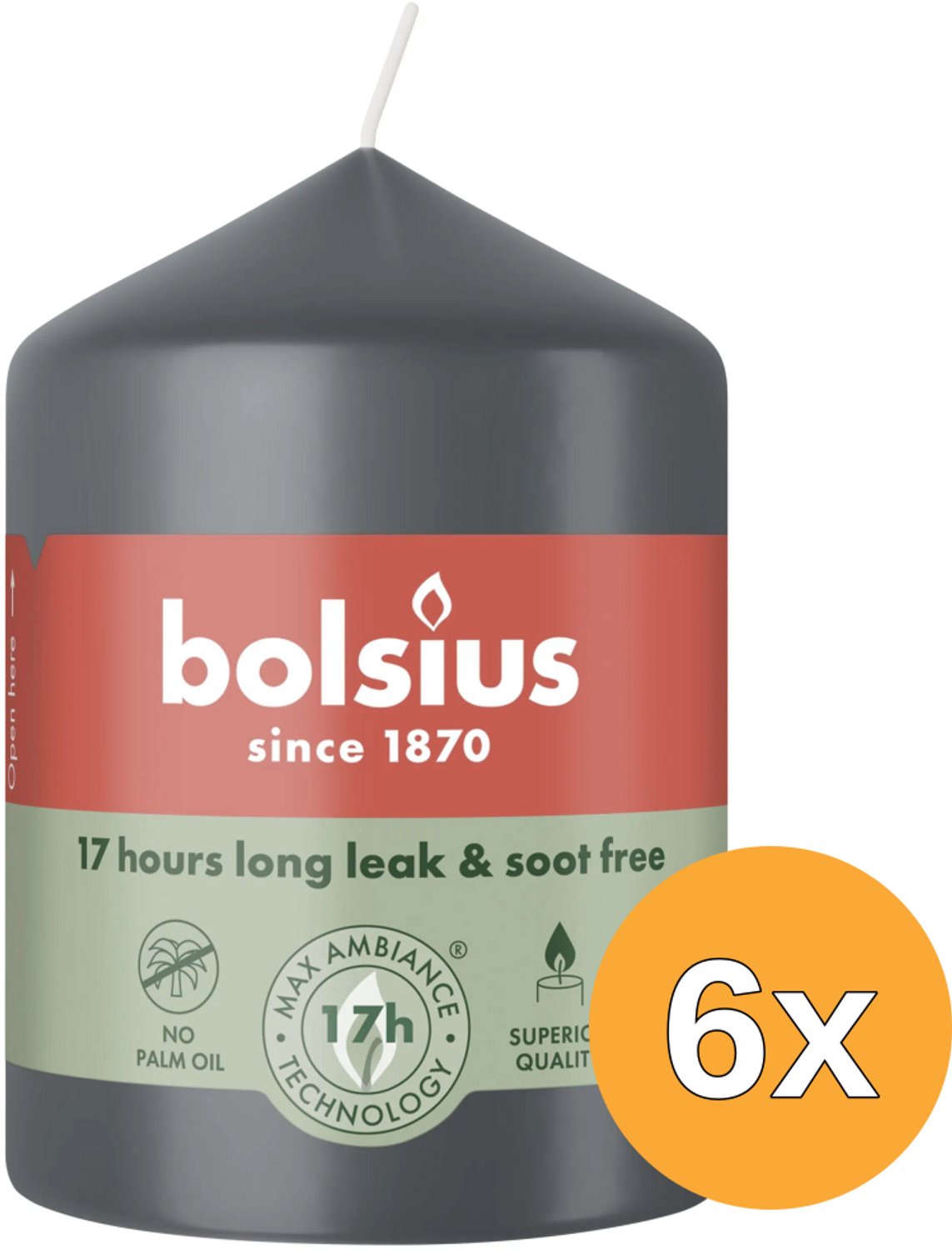 Bolsius 6x Bolsius Stompkaars 80/58 Stormy Grey (1 stuk)