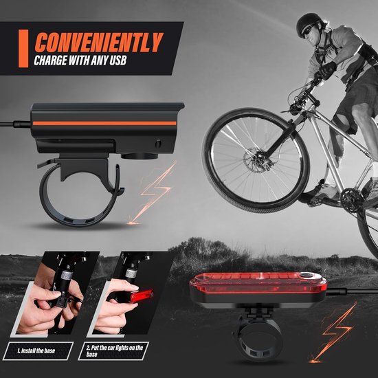 Fietslamp - nachtrijden super helder - oplaadbare auto lamp - voorlichter met achterlicht - oranje - 10 * 4,5 * 4cm — afbeelding 3