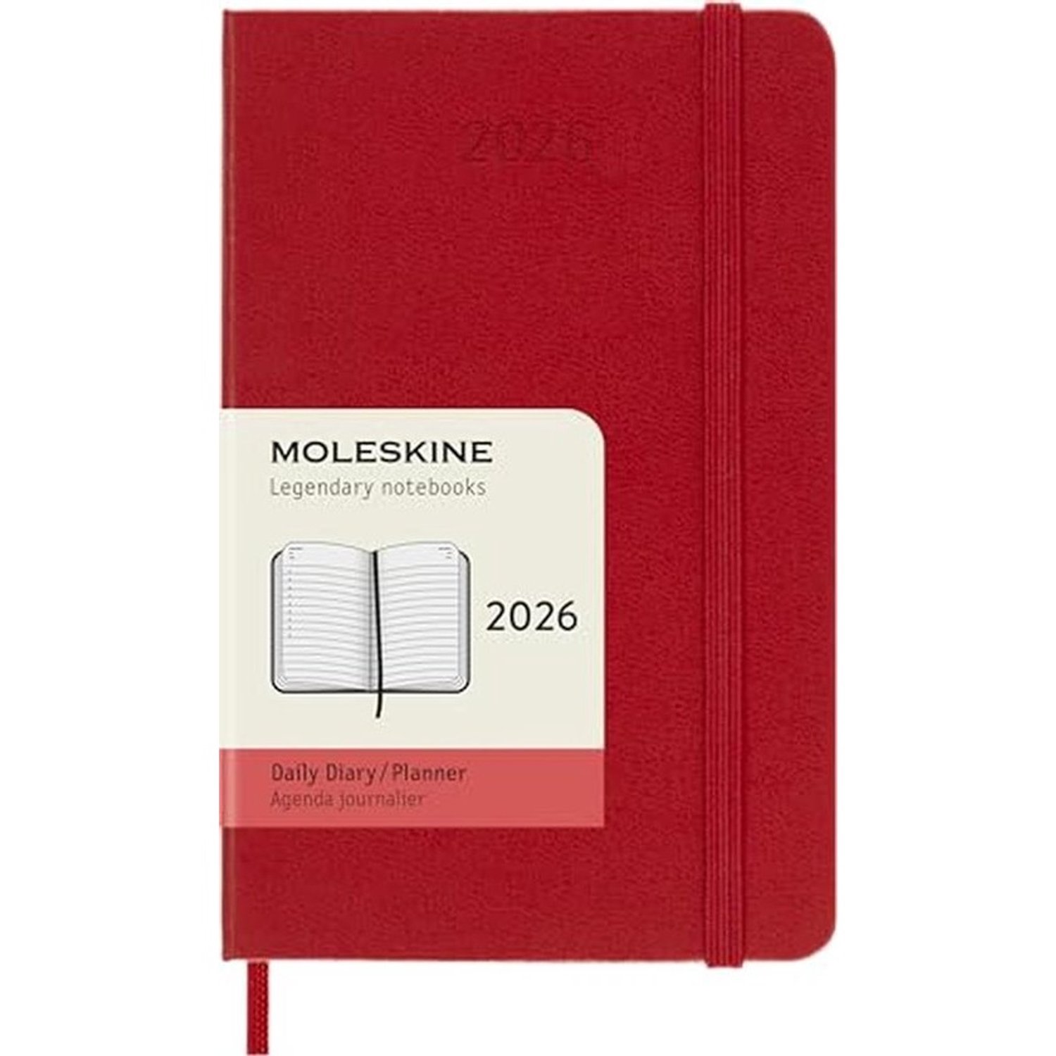12-Maanden Dagkalender 2026 Pocket/A6 - 1 Dag = 1 Pagina - Vaste Band - Scharlakenrood