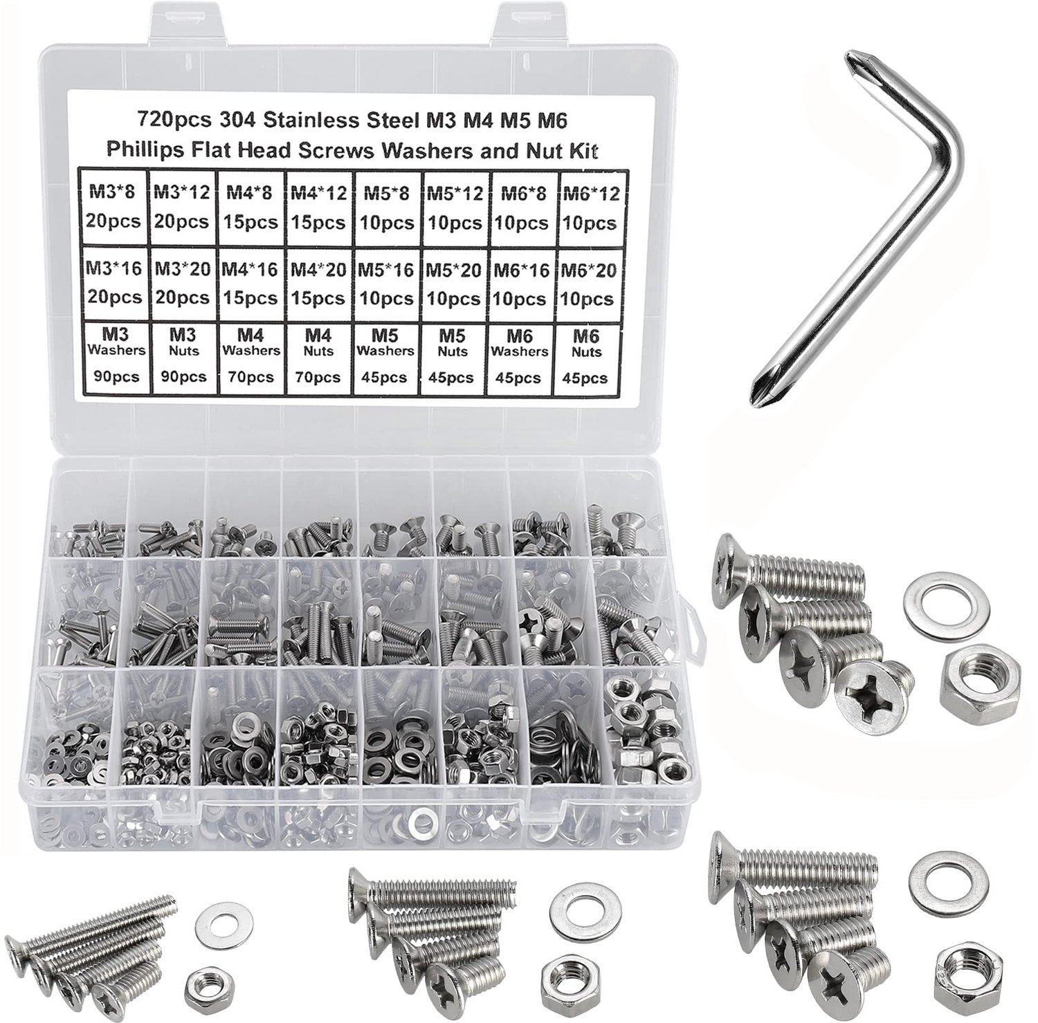 Machineschroeven M3 M4 M5 M6 - 304 roestvrijstaal - assortimentsset met moersleutel - ideaal voor montage - ShopVlot