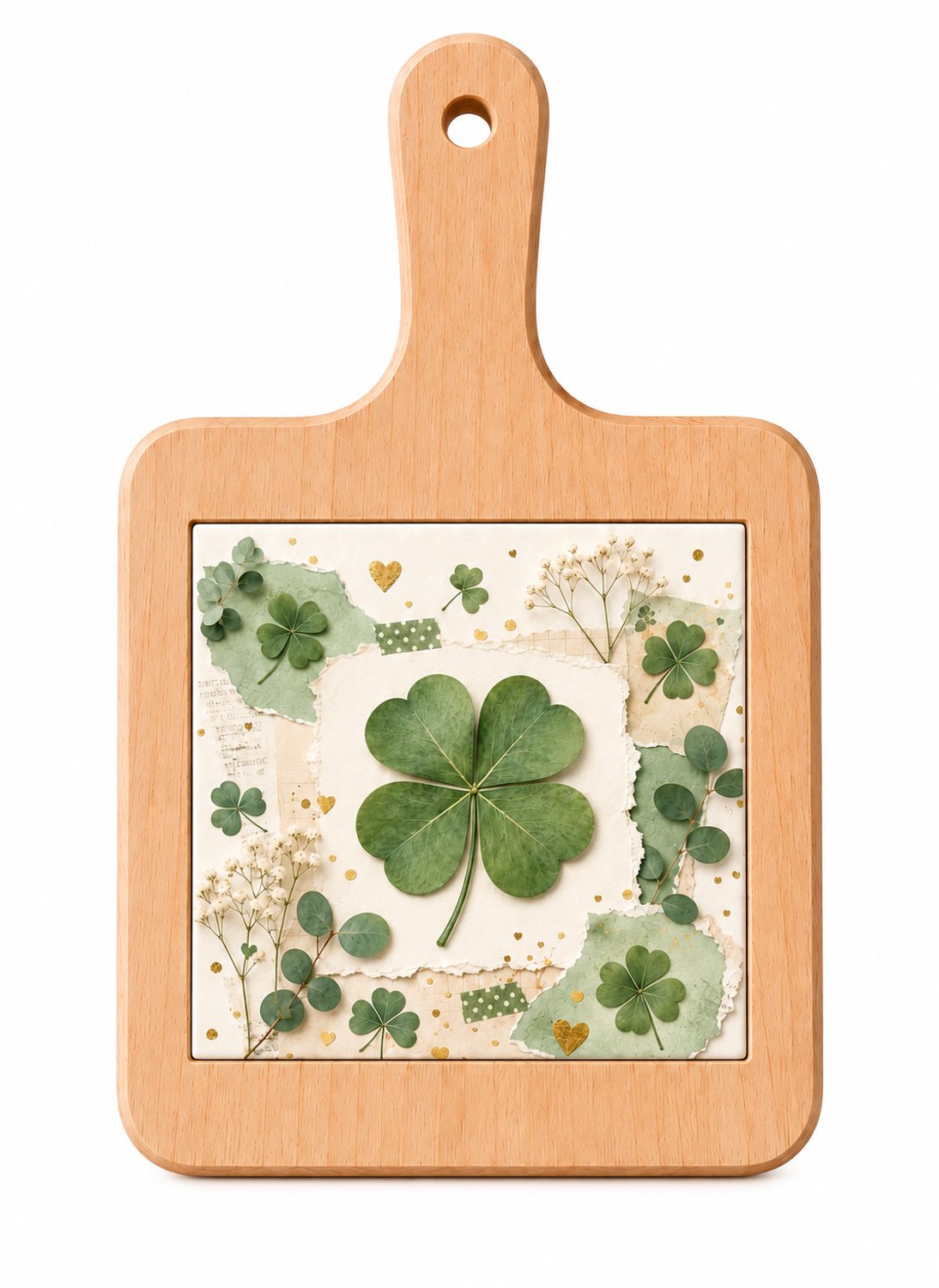 Kaasplank Klavertje Vier – Met Keramische Tegel – Houten Serveerplank 18 x 31 cm – Geluk Cadeau
