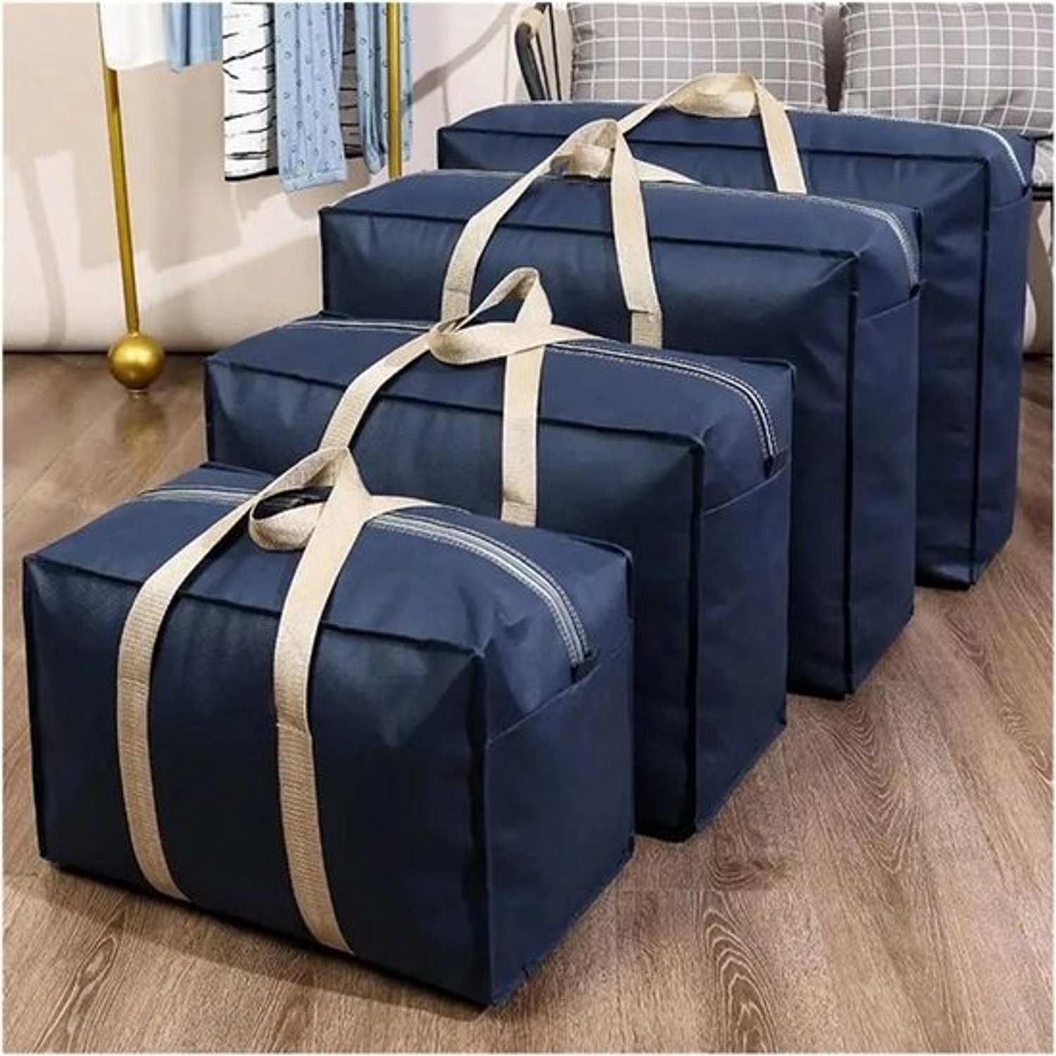 Waszakken Opbergzakken - Verhuisdozen Stoffen - Spullen Opbergen - Met Labelvenster - XL 78 cm - Blauw
