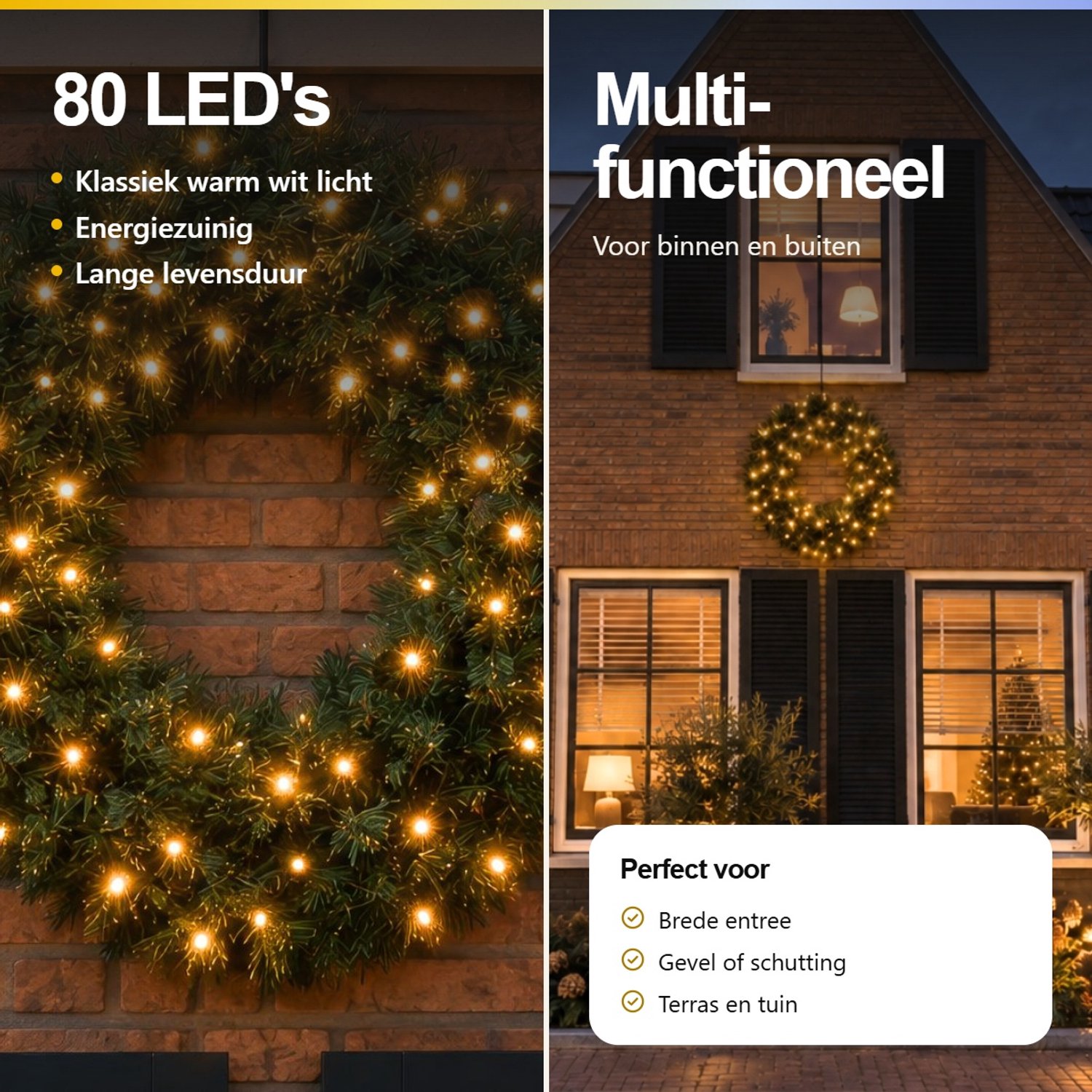 Blynx Kerstkrans met Verlichting Buiten - Ø 75 cm - 80 Klassiek Warm Witte LED Lampjes - IP67 waterdicht - Koppelbaar - Incl. Startkabel – foto 5