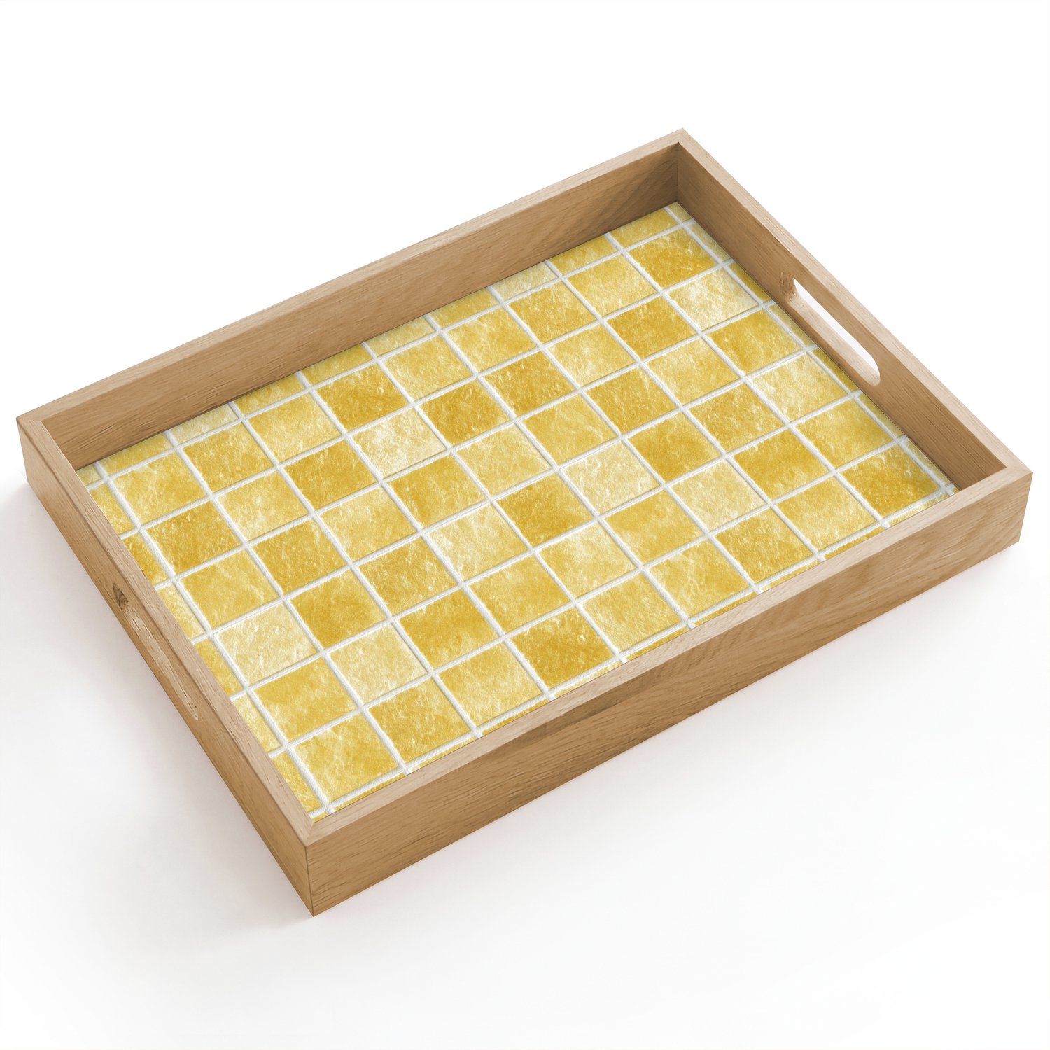 Dienblad hout 40x30 cm - Schootdienblad - Tegels - Mozaïek - Textuur - Goudgeel - Borrelplank rechthoek - Plateau dienbladen