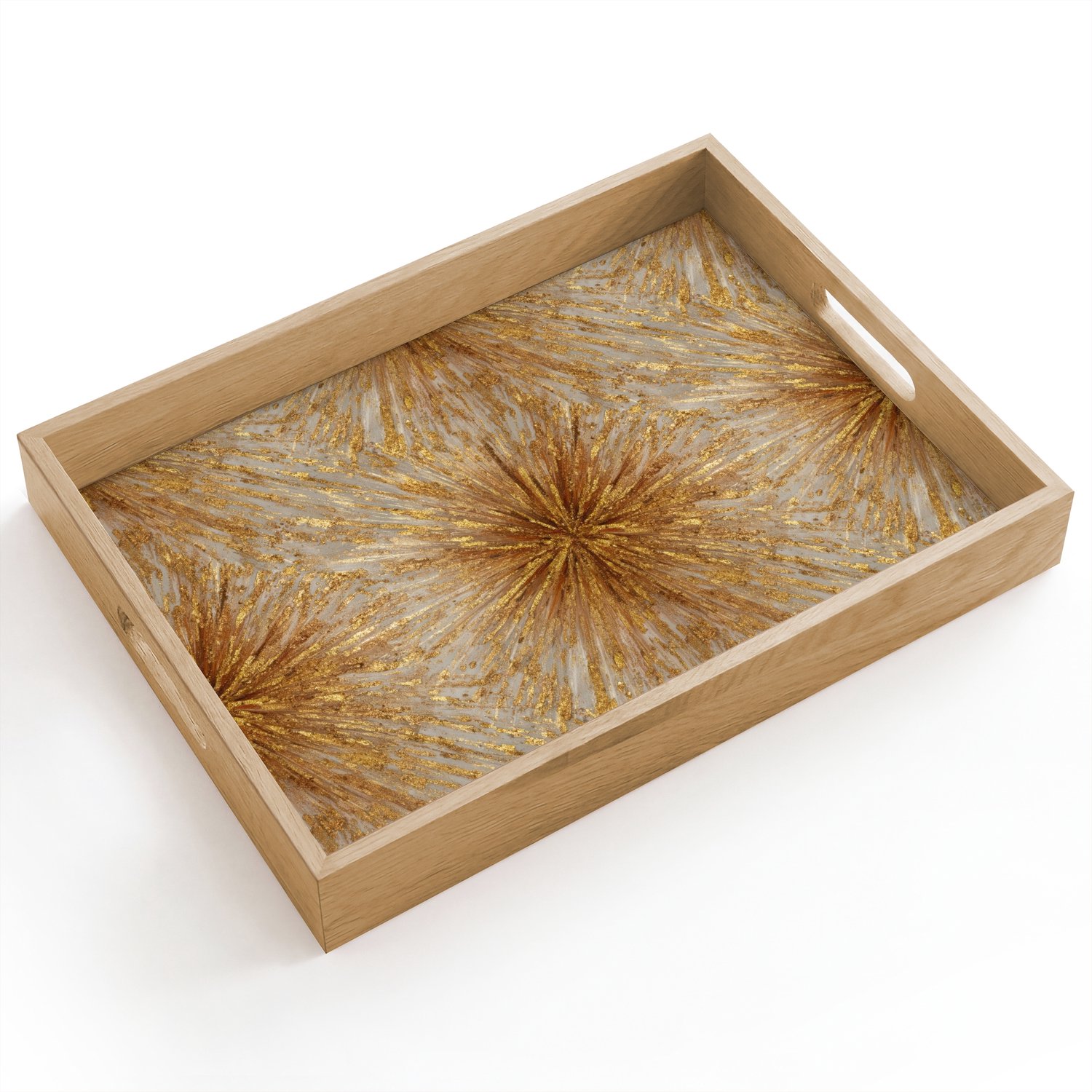 Dienblad hout 40x30 cm - Schootdienblad - Explosie - Abstract - Goud - Wit - Borrelplank rechthoek - Plateau dienbladen